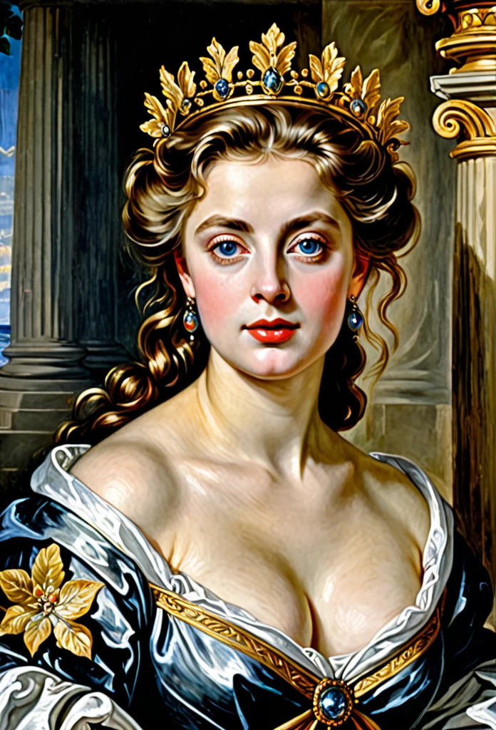 Masterpiece, Beautiful Thick Woman [Elizabeth II:Maude Adams:0.40], Best quality, high clarity eyes, critically flawless,sharp picture, Full portrait, High pixels, perfect face, perfect eyes, beautiful face, perfect hands,perfect fingers, in Peter Paul Rubens style, by Peter Paul Rubens, baroque style, acrylic on canvas, highly detailed, description: "Create a nymph inspired by the tales of Greek or Roman mythology, embodying the essence of a natural element or location, and possessing a unique ability or trait that sets her apart."