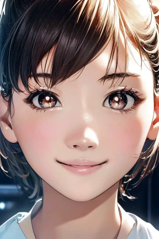 (超A high resolution、Photoreal、realistic、highest quality、Photoreal)、
(((high detail skin))),(real person,picture),
((mix 4)),
(8K、Raw photo、highest quality、masterpiece)、(1 Japanese girl)、photon mapping、radio city、Physically based rendering、auto white balance、((close up of face、unforgettable smile、moist lips、short hair)))、
(blush|cute and playful|adorable|thin|beautiful girl|12 years old|childish look)、(((look at the audience)),((The iris and pupil are round,,Pupils reflect the surroundings,eyes are not the same size)), ((((thin)))),underwear、lingerie、healthy、ponytail
