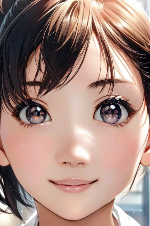 (超A high resolution、Photoreal、realistic、highest quality、Photoreal)、
(((high detail skin))),(real person,picture),
((mix 4)),
(8K、Raw photo、highest quality、masterpiece)、(1 Japanese girl)、photon mapping、radio city、Physically based rendering、auto white balance、((close up of face、unforgettable smile、moist lips、short hair)))、
(blush|cute and playful|adorable|thin|beautiful girl|12 years old|childish look)、(((look at the audience)),((The iris and pupil are round,,Pupils reflect the surroundings,eyes are not the same size)), ((((thin)))),underwear、lingerie、healthy、ponytail