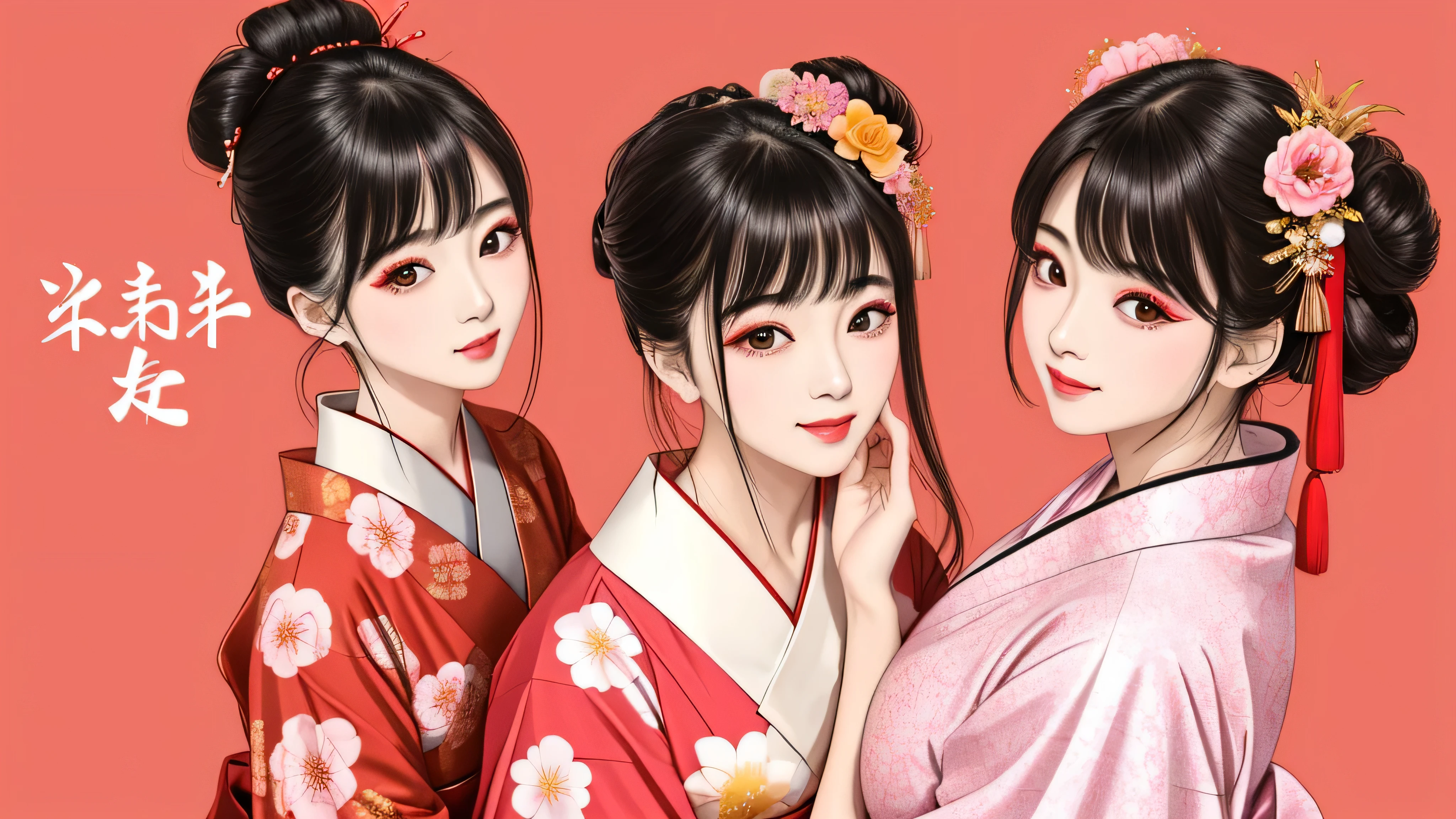 Each has a different expression２People and sisters、(２ girls）、｟Dancing traditional performing arts gracefully)、((big breasts、small face、not exposed))、highest quality、masterpiece、（black hair、Bun Hair）、brown eyes、｟wide angle、Angle from above, from the waist up、Pause on the magazine cover、Each person has a different perspective when looking into the distance｠、(８K high quality、masterpiece、High resolution、Realistic and beautiful light and shadow、(highest quality)、(high resolution)、(very delicate and beautiful)、(beautiful 8k face)、(Close your eyes while smiling、Beautiful eyes)、(Transparent skin)、(soft hair)、(８head and body)、(Japanese-style yukata kimono with red, pink, and orange floral patterns on a white background, mixed with gold powder、wearing a yukata２Japanese beautiful girl)、((tanabata decoration background))、((small face))、(arms up)、thin and small nose、（red lipstick）、（make cheeks red）、（Glossy skin）、((Ink painting style))、extremely thin eyebrows、Overall super high quality、（She wears maiko-style makeup）、Whitening、long and beautiful eyelashes、Glossy skin、（red cheeks）,straight nose、masterpiece、highest quality、whole body、 eyebrows visible through hair、Bun Hair、grin、gal、Kogal、Viewer&#39;s perspective、Plaid、Fashionable、woman、fine、Pause、
Waiting to start 
