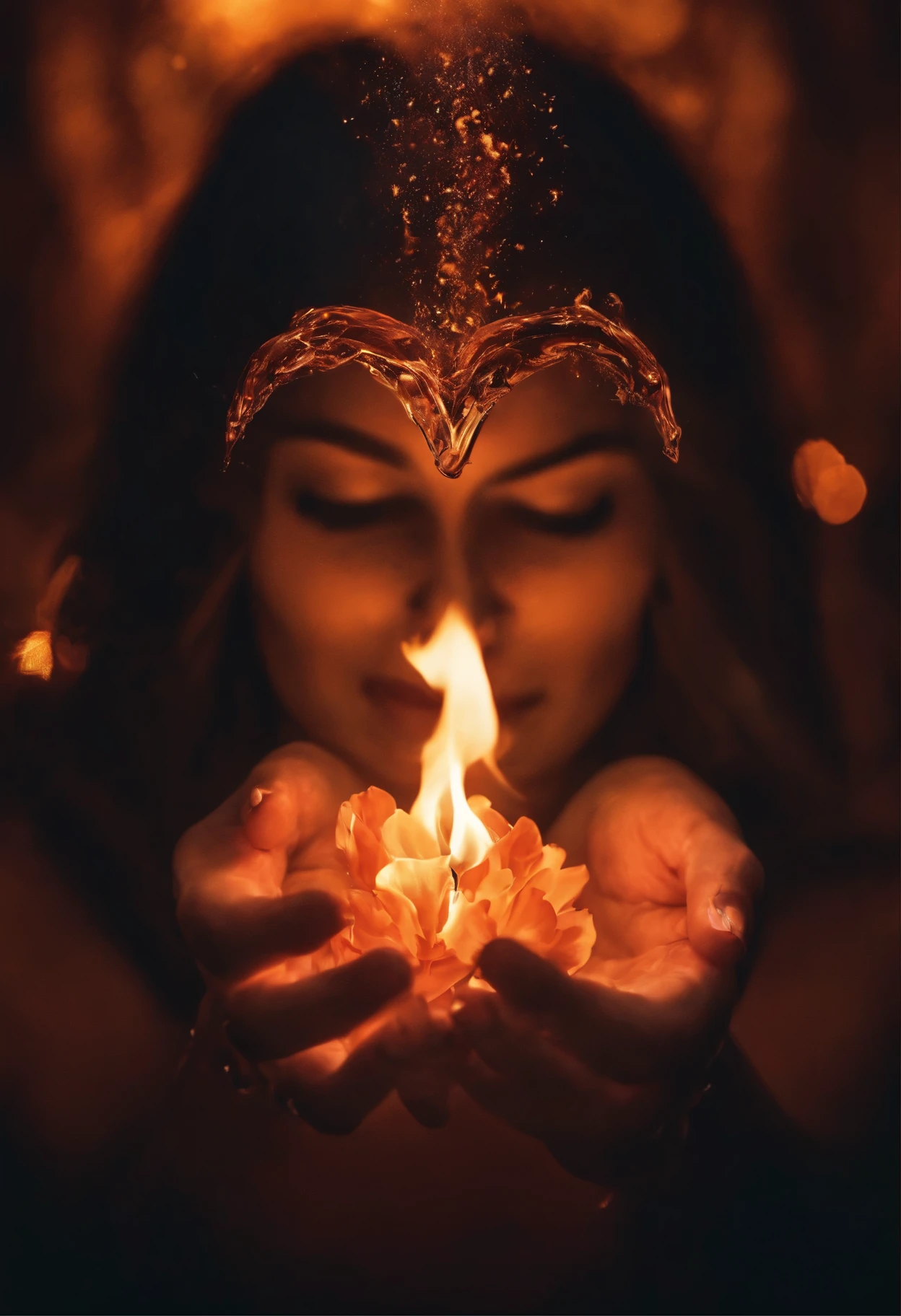 a close-up of a woman holding a letting oil lamp in her hands, Hindu aesthetic, beautiful digital artwork, Indian goddess, beautiful digital illustration, stunning digital illustration, beautiful character pictures, beautiful goddess, art germ, beautiful lit, glowing flowing hair, wearing a red net cloth, big smile on her face, showing some skin around the waist, picture from head to toe, in a temple, red and yellow smoke from behind, smoke entangled with her curly hair in air, dreamy imagination