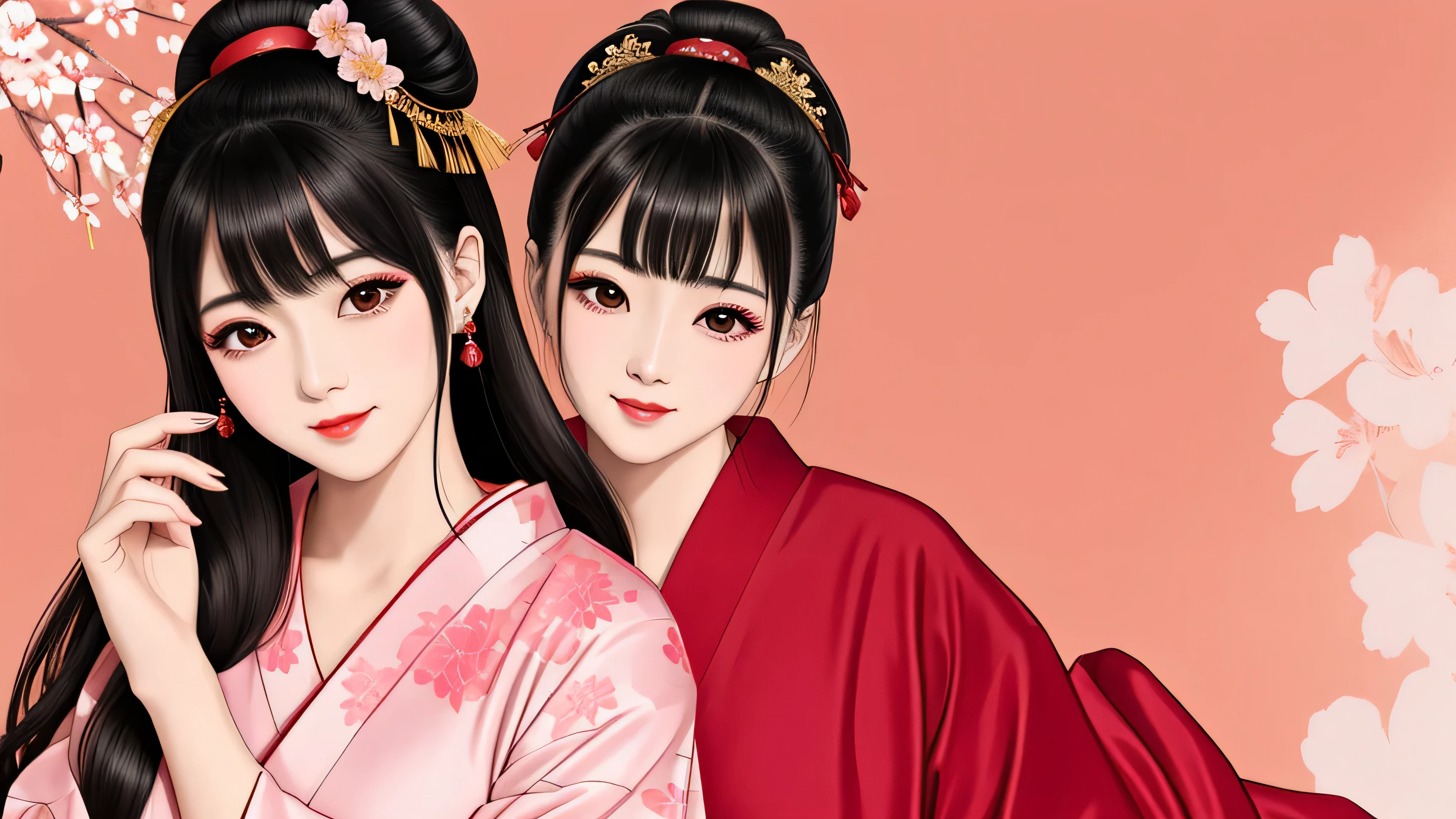 Each has a different expression2People and sisters、(2 girls)、⦅Dancing traditional performing arts gracefully)、((big breasts、small face、not exposed))、highest quality、masterpiece、(black hair、Bun Hair)、brown eyes、⦅wide angle、Angle from above, from the waist up、Pause on the magazine cover、Each person has a different perspective when looking into the distance⦆、(8K high quality、masterpiece、High resolution、Realistic and beautiful light and shadow、(highest quality)、(high resolution)、(very delicate and beautiful)、(beautiful 8k face)、(Close your eyes while smiling、Beautiful eyes)、(Transparent skin)、(soft hair)、(8head and body)、(Japanese-style yukata kimono with red, pink, and orange floral patterns on a white background, mixed with gold powder、wearing a yukata2Japanese beautiful girl)、((tanabata decoration background))、((small face))、(arms up)、thin and small nose、(red lipstick)、(make cheeks red)、(Glossy skin)、((Ink painting style))、extremely thin eyebrows、Overall super high quality、(She wears maiko-style makeup)、Whitening、long and beautiful eyelashes、Glossy skin、(red cheeks),straight nose、masterpiece、highest quality、whole body、 eyebrows visible through hair、Bun Hair、grin、gal、Kogal、Viewer's perspective、Plaid、Fashionable、woman、fine、Pause、
Waiting to start