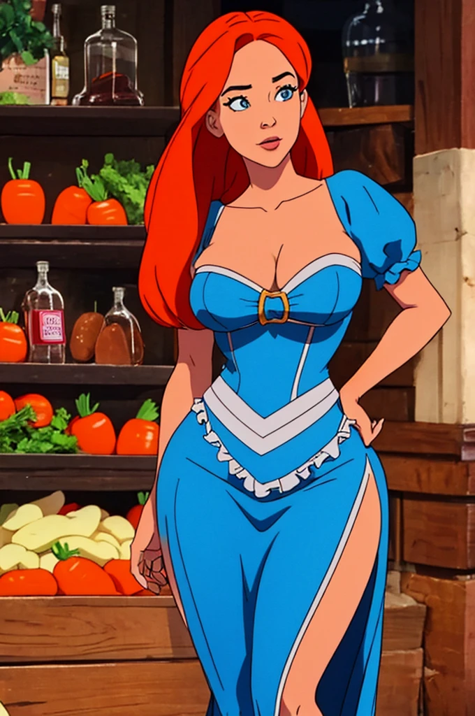 A sexy/cute dickensian lady sweet/wholesome that looks like the daughter of Olivia Munn and the comedian Carrot Top. thin, curvy, hyper-hourglass figure. Traditional/conservative dress. Exudes love, submission and conservative values.