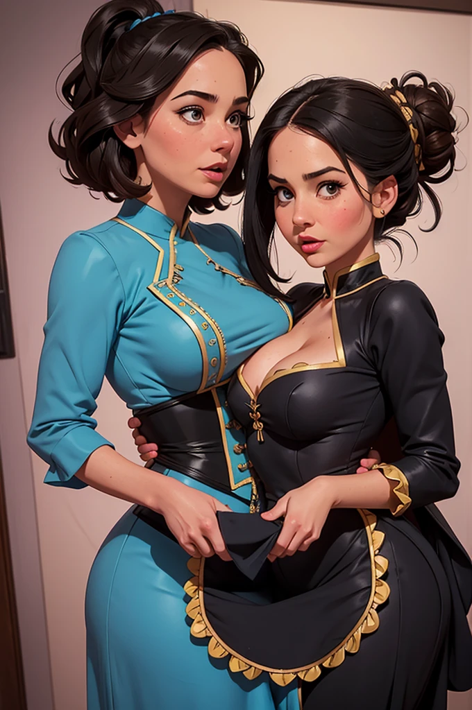 A sexy/cute dickensian lady sweet/wholesome that looks like the daughter of Olivia Munn and the comedian Jim Parsons. thin, curvy, hyper-hourglass figure. Traditional/conservative dress. Exudes love, submission and conservative values.