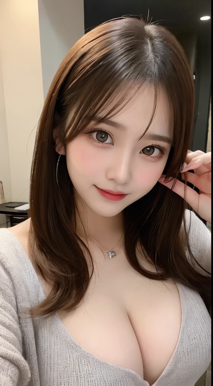 table top, highest quality, shape, Super detailed, finely, High resolution, 8k wallpaper, 完璧なダイナミックな構shape, beautiful and detailed eyes, Nice spring clothes,beautiful straight hair,small breasts,natural color lip, 20 year old girl、cute、sexy shot looking at camera,Always blur the background,perfect and beautiful face,Beautiful and dense face、slim face and style,Big eyes、Do gal makeup,real photos(best image quality)、sexy face、fashion model pose、full body shot、smile、fashion model costume(long sleeve)