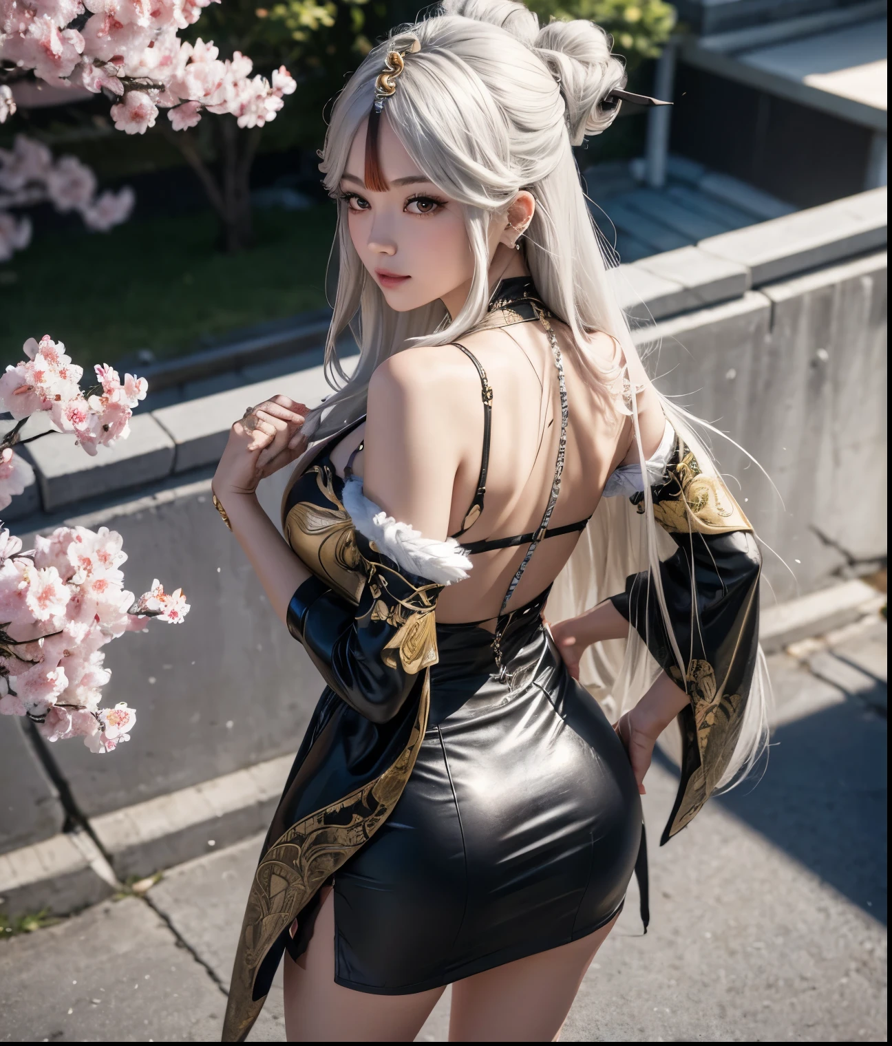 ((highest quality)),((excellent quality, 8K, masterpiece: 1.5)), The genitals are clean: 1.4, perfect body beauty: 1.4, sexy hanfu clothes,sexy hanfu clothes,I can see your pants,gray hair,wet skin, sleeping in bed,back stance,pointy butt,round butt,pointy butt,raise your butt,film texture,