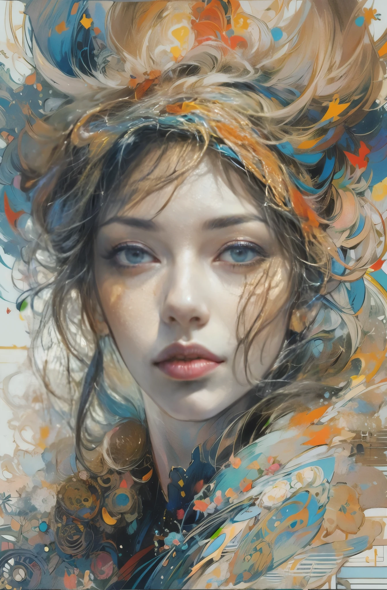 painting of woman, pretty much beautiful face, Ultra-detailed paintings inspired by WLOP, Trending with ArtStation, fantasy art, intricate WLOP, art of WLOP, WLOP art, WLOP |, the style of WLOP, beautiful character drawings, WLOP painting style, WLOP | art germ, Unparalleled Beauty Tumbler, figurative art, intense watercolor, watercolor detailed art, watercolor splash, surreal, avant-garde pop art, Beautiful and expressive paintings, Beautiful artwork illustration, very colorful tones, wonderful, cool beauty, master piece, highest quality, official art, women only, sharp outline, best shot, vector art, Written by Sandra Chevrier, dave mckean、By Richard Avedon、Written by Makiezi Kusiala, luminous design