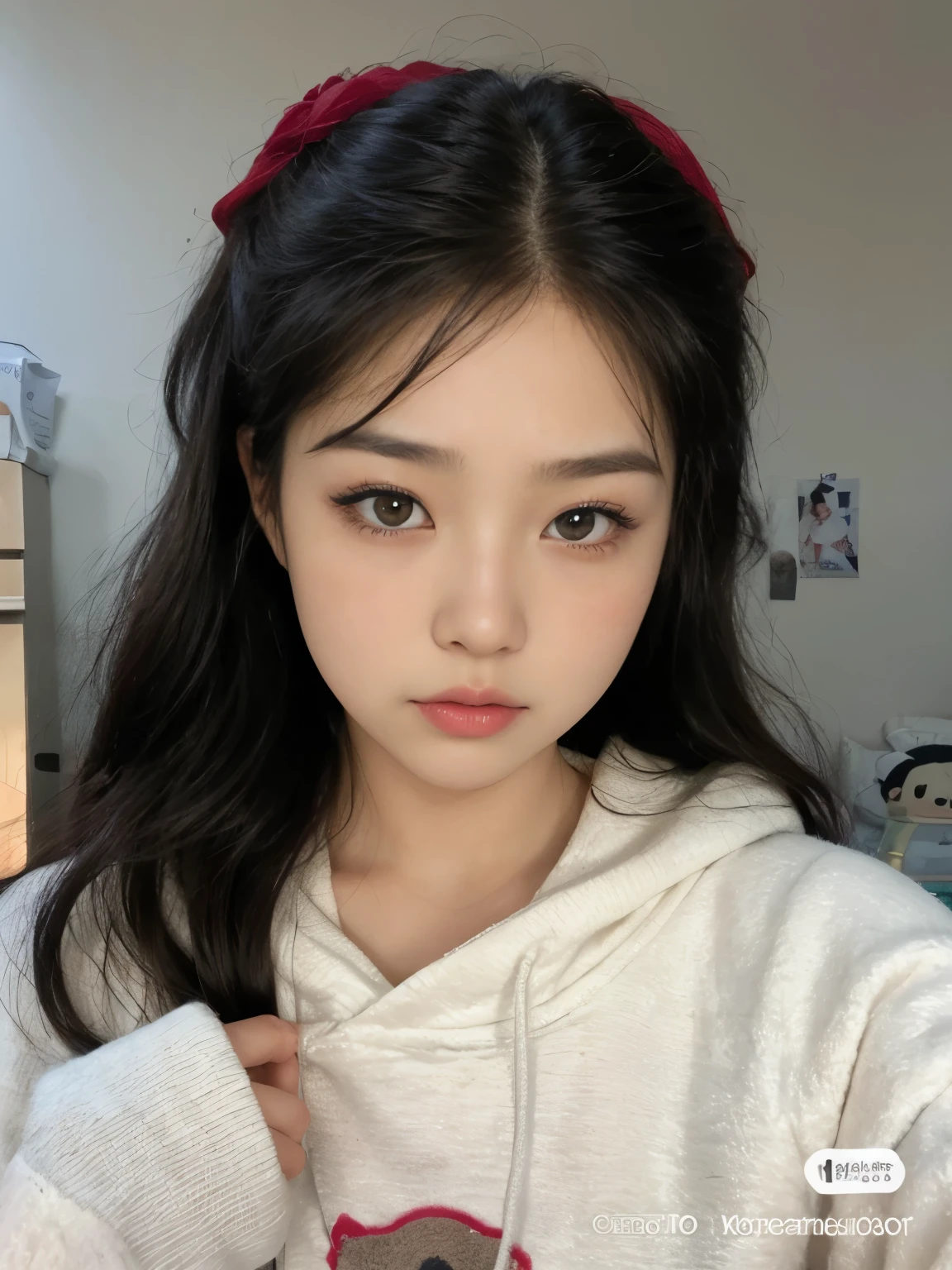 un primer plano de una mujer con un lazo rojo en la cabeza, joven y adorable rostro coreano, ulzzang, young cute wan asian guy, pale korean adorable face, muchacha coreana, rasgos de la cara coreana, asian guy, Southeast Asian with round face, cara joven y linda, jennie rosa negro, ella tiene una cara linda, hermosa mujer surcoreana, small heart shaped face