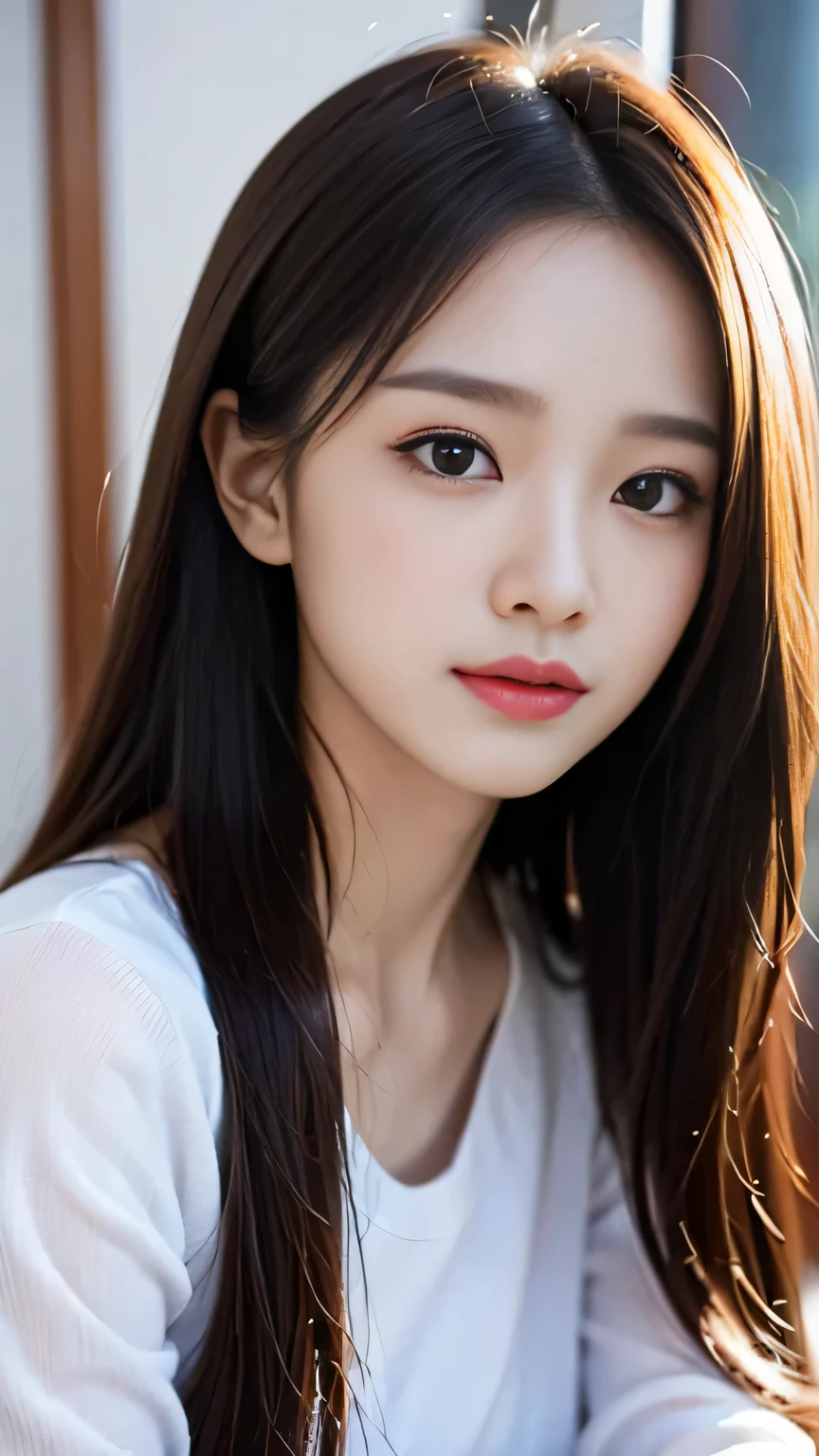 masterpiece、best quality、illustration、 Super detailed、fine details、 High resolution、8K Dende Wallpaper、perfect dynamic composition、24 year old beautiful girl、clear、detailed beautiful face、detailed beautiful eyes、textured skin、faint smile、small breasts、bold sexy pose、spring long sleeve shirt、