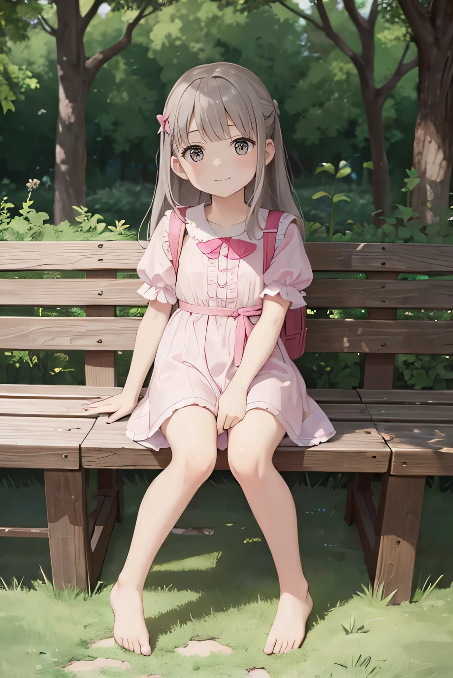 Anime girl sitting on a bench in a park with a backpack - SeaArt AI