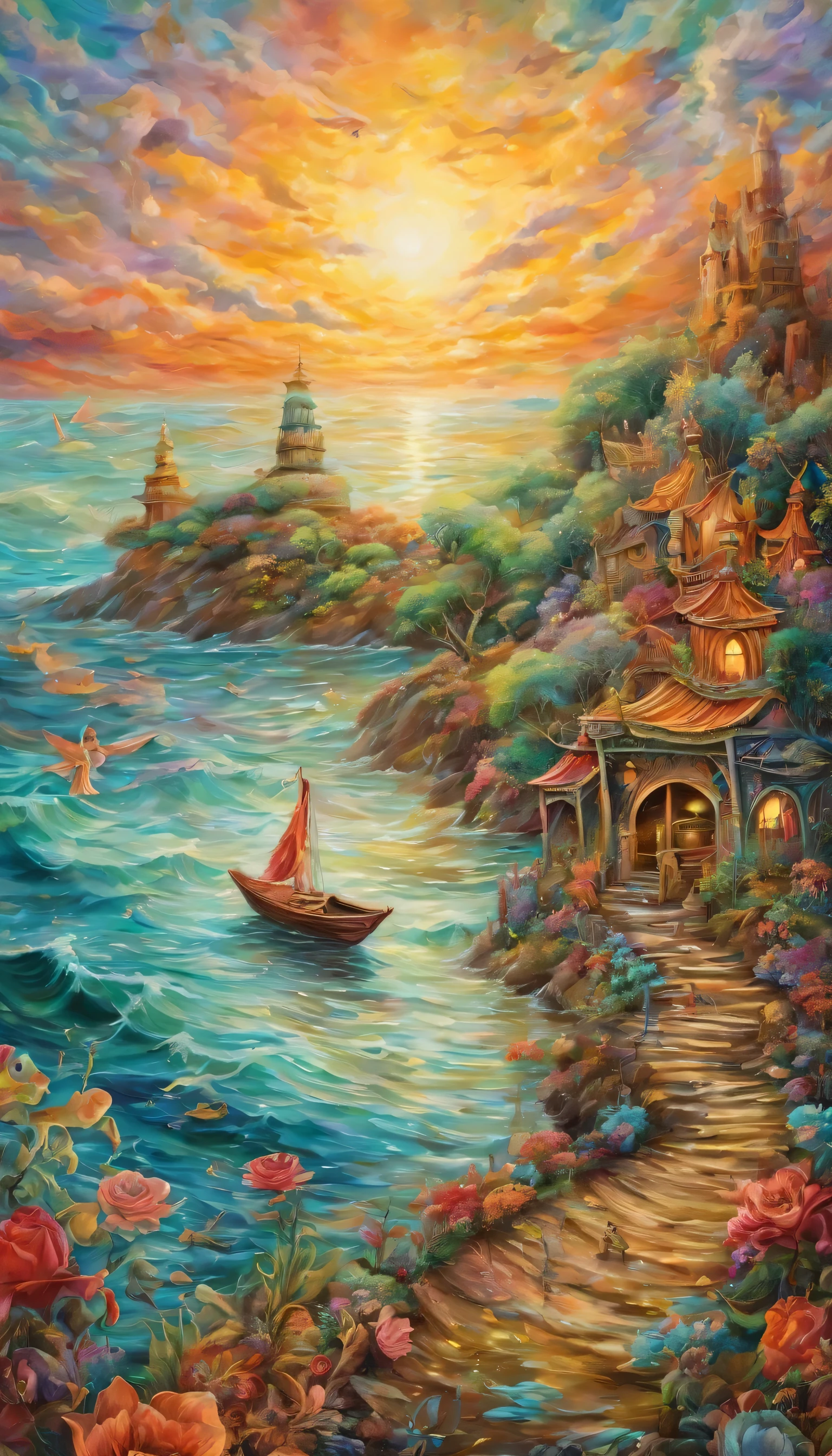 Dream、Modern The Three Rivery deceased mother came to pick me up in a small boat、adult children、A person is alone in a boat on the sea, riding the wind and waves、