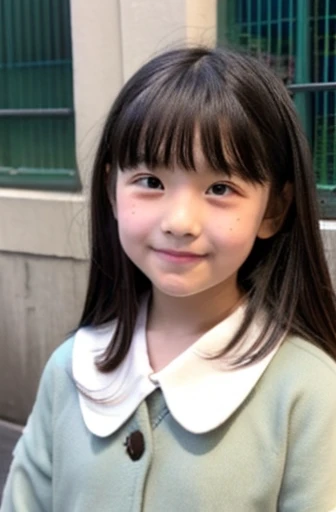 Elementary school student, 8 yo, Very cute. Has 1 mole on her cheek. 