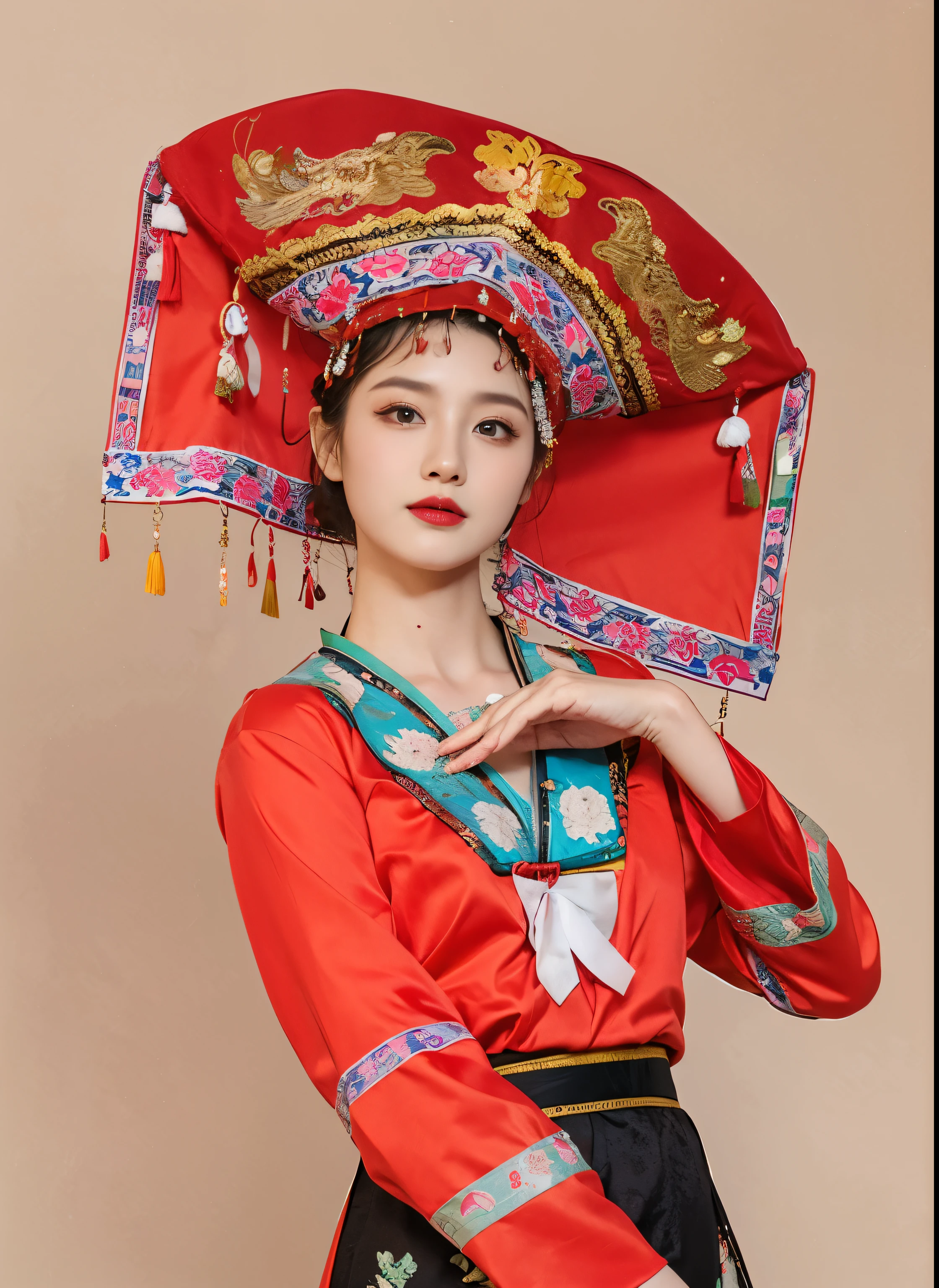 Woman in red dress and red hat, traditional this costume, traditional chinese, Hanfu, traditional clothes, traditional dress, traditional costume, traditional clothing, traditional chinese clothing, traditional beauty, traditional, hanfu, wearing chinese clothes, Matching Chinese clothing, Chinese style, this costume, Wear authentic clothing, traditional makeup, authentic clothing