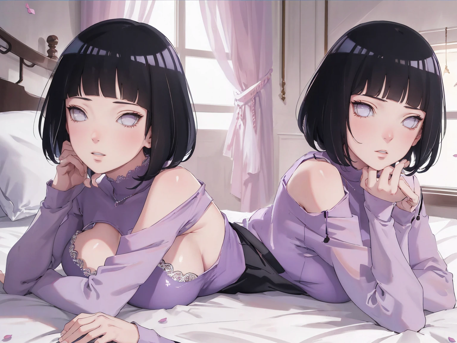 Hair color is black Her hairstyle is long. barechested cleavage of the breast thighs thighs thighs thighs whole body visible Anime-like picture ahegao cum on Nipple orgasm