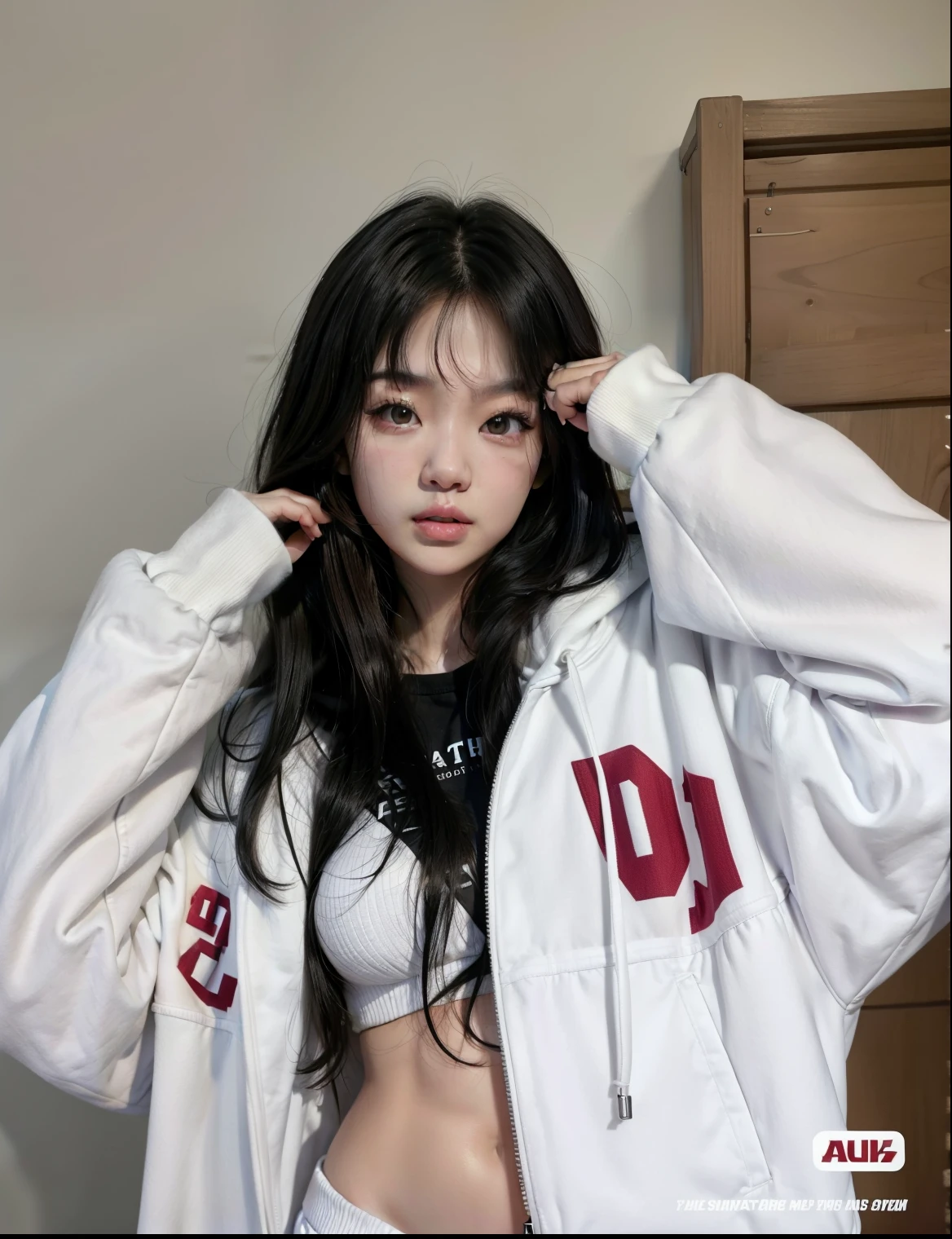 Arafed Asian woman wearing a white hoodie posing for a photo, jennie rosa negro, ulzzang, portrait of jossi de blackpink, muchacha coreana, chica con sudadera con capucha, jossi de blackpink, black haired chica con sudadera con capucha, ella lleva ropa de calle, jinyoung shin, Gongbi, parque roseanne de blackpink, en una sudadera con capucha, heonhwa choe