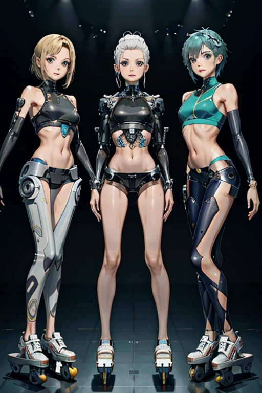 AutoバイMany women have been transformed into,
whole body mechanics,
Only the faces of all of them remain human.,
All cute human faces,
They all have different hair colors and hairstyles.,
All of them have metal internal skeletons from the neck down.,
Everyone's internal skeleton is clearly visible,
Everyone is wearing nothing
All the tops are different,
All tops are different sizes,
Everyone has a different bottom shape,
Everyone's bottoms and tops are different colors,
All of their abdomens have exposed internal skeletons.,
From everyone's stomach、The suspension connecting the top and bottom is visible.,
Everyone's body shape is different,
All different legs,
All of the legs are on suspension.,
The area from the ankle down is a wheelhouse.,
ホイールハウスにはAutoバイThe tires are,
Everyone's holes are different colors,
They all have height differences,
The bodies bear little resemblance to each other,
All standing together,
Everyone smiles at the master,
Group Selfie,
full body shot,
retina, table top, Accurate, anatomically correct, advanced details, highest quality, High resolution