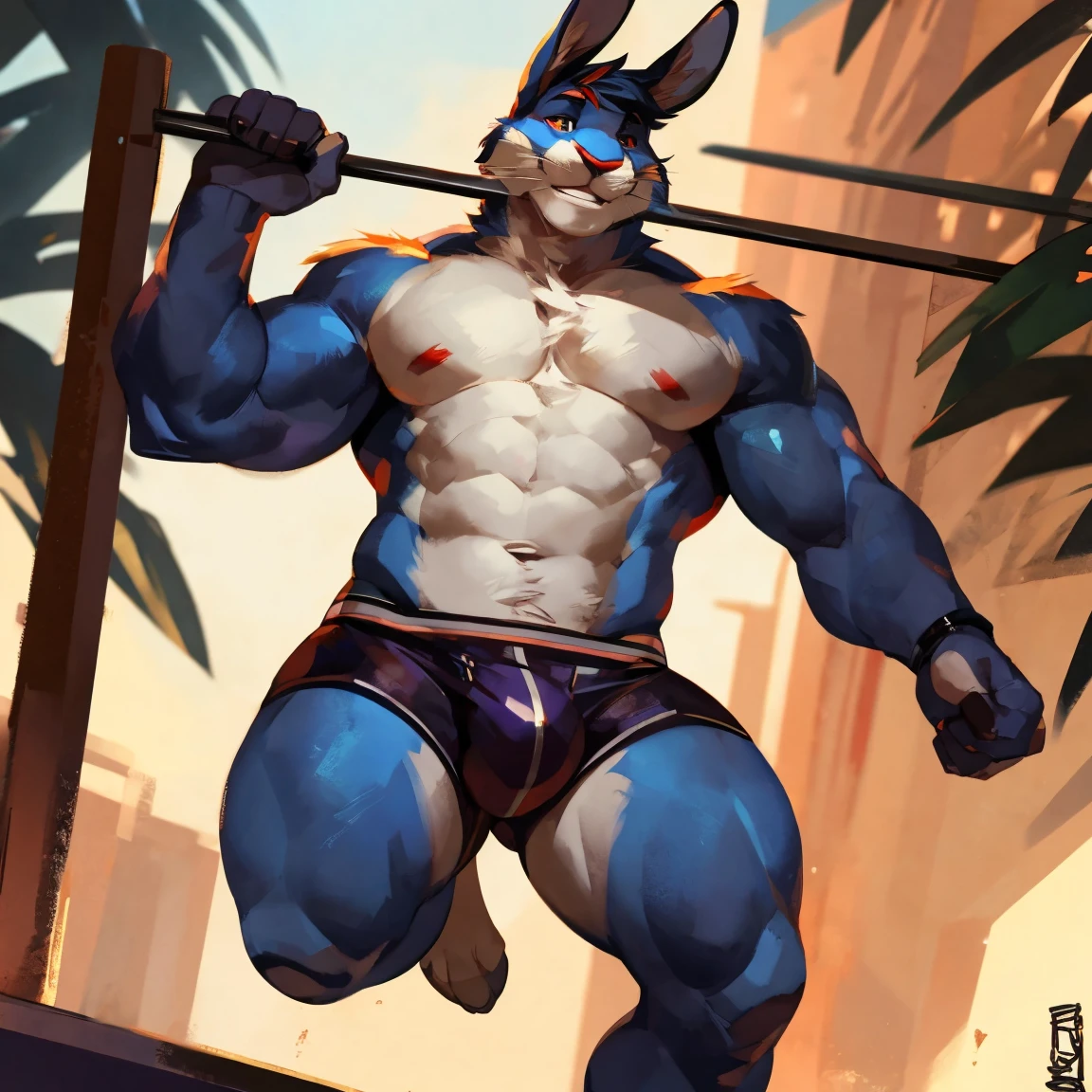 Medium muscular, hare, in black underwear, underwear, By mystikfox61