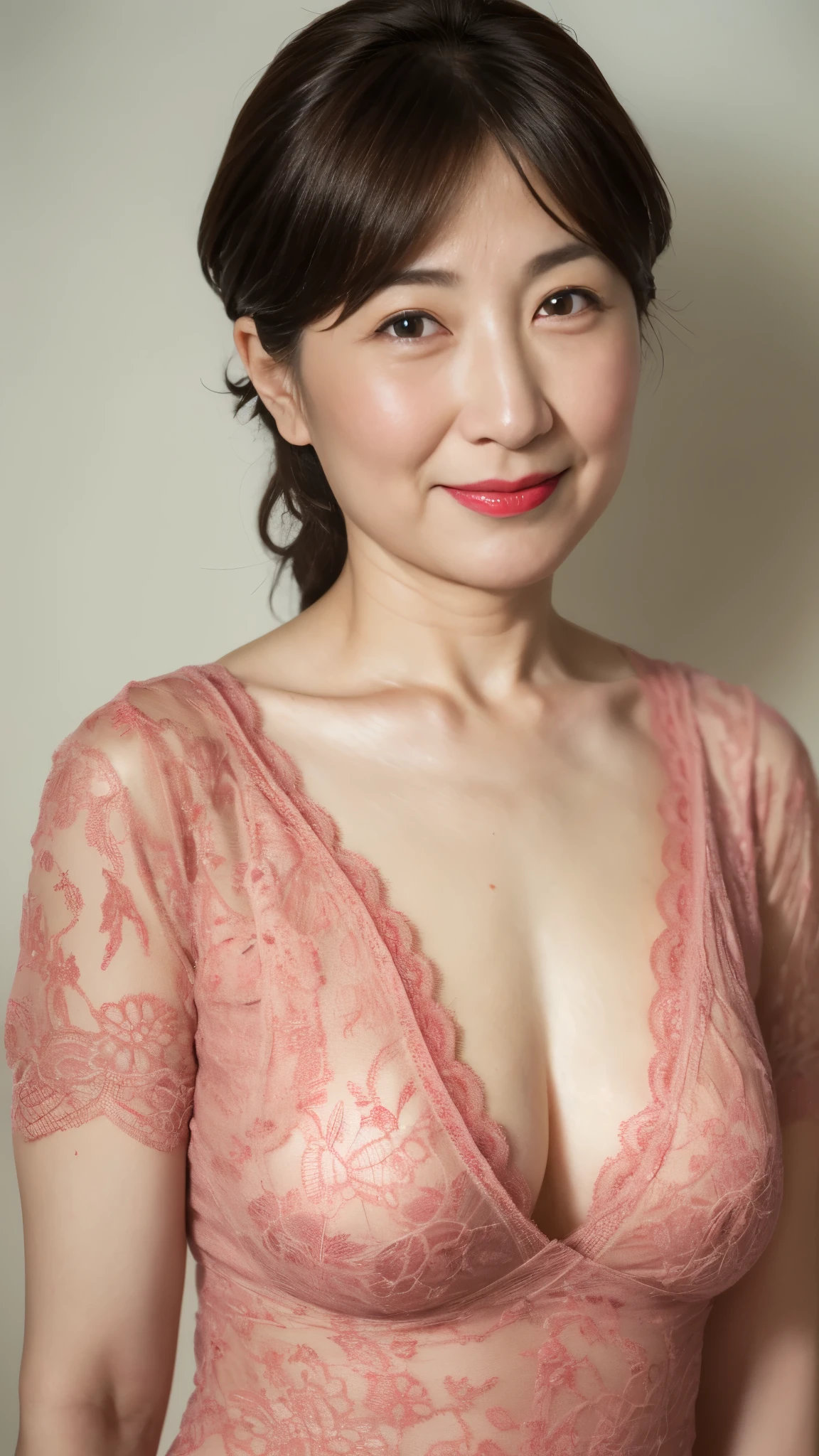 remove background, gravure, describe the lips correctly, red lipstick, from the chest up, (grandmother), Vulgar underwear appearance, Older AV actresses, highest quality, Super detailed, realistic, super dense skin, Perfect depiction of the human body, (1 Japanese mature woman), (erotic), 120 years old, big breasts, Bewitching, Glamour, sexy, pure white skin, looking at the viewer,