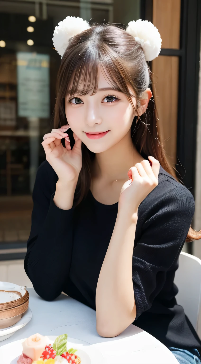 Tabletop, Highest quality, figure, Very detailed, In detail, High resolution, 8k wallpaper, Perfect dynamic composition, Beautiful attention to detail, Long coat(Off the shoulder),Medium Hair,Small Breasts Natural Color Lip, Bold sexy pose,smile,Harajuku、20-year-old girl、cute、sexy shot looking at camera、Blur the background