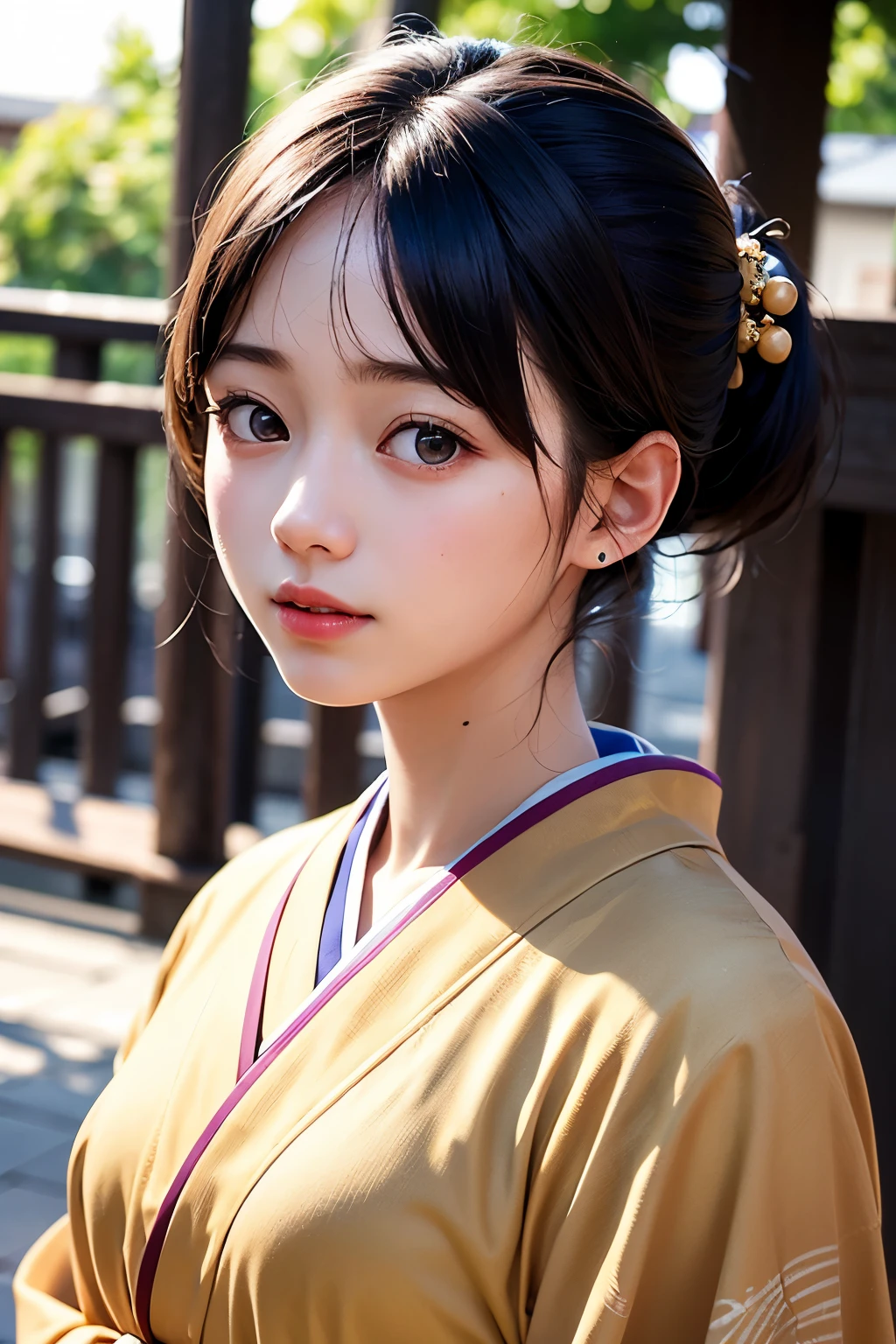 (1 nogizaka girl,ager,raw photo,photo realistic:1.5),(best quality, high quality,HDR, highest quality,ultra high resolution,high resolution,high res,ultra high difinition,huge file size,8K,2K wallpaper,8K wallpaper,high quality texture,amazing,an extremely delicate:1.4),one girl, Japanese famous idol,beautiful face,small face,absurd,ridiculous,incredibly ridiculous,portrait,breasts close up,blurry background,(kimono,natural makeup:1.3),medium skin,beautiful skin,small head,black hair,silky hair,(Japanese eyes:1.3),black eyes,small eyes,cute eyes,Japanese idol eyes,Japanese nose,(eyebrow:-0.5),(Light Particles, Lens Flare, Luminous Particles: 0.7),looking at viewer,bright lighting,professional lighting,girl