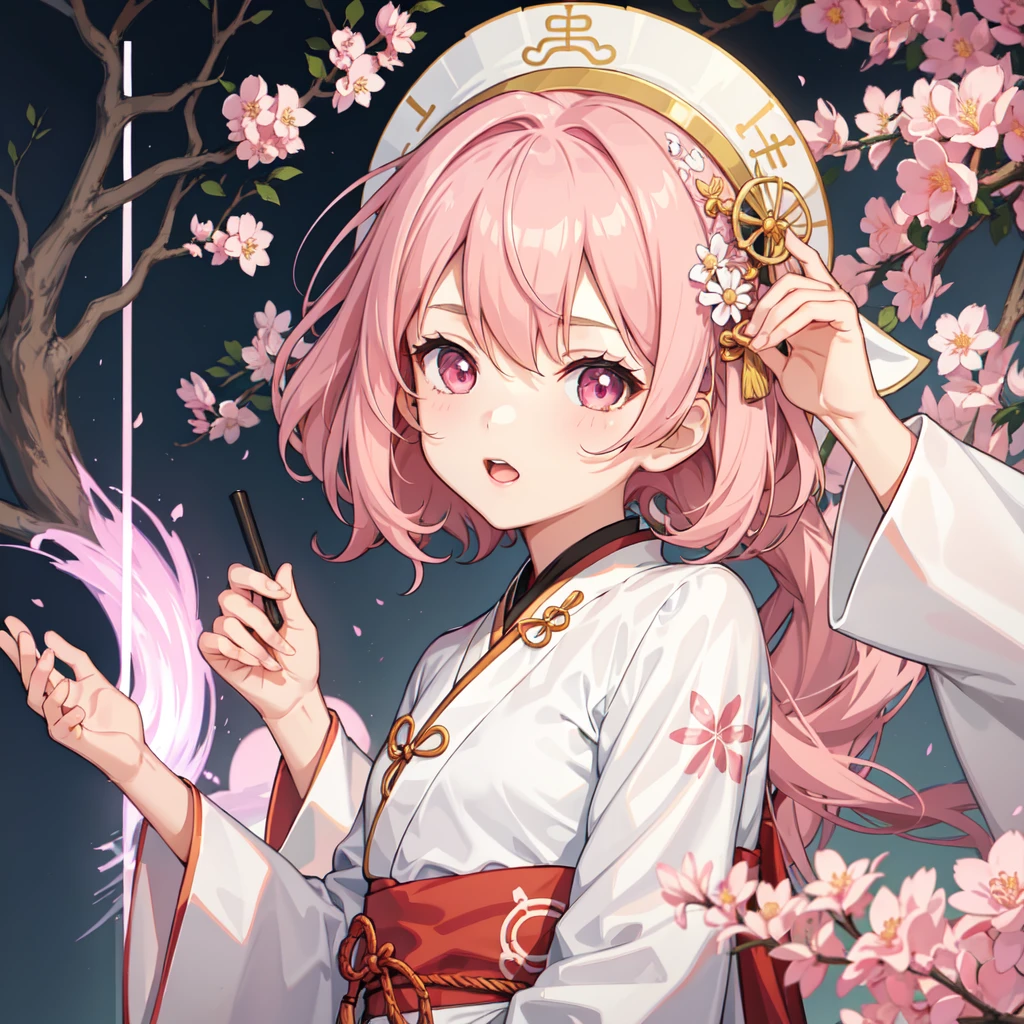 1girl, (hanfu), glowing, sidelighting, wallpaper, chibi, baby face, pink hair