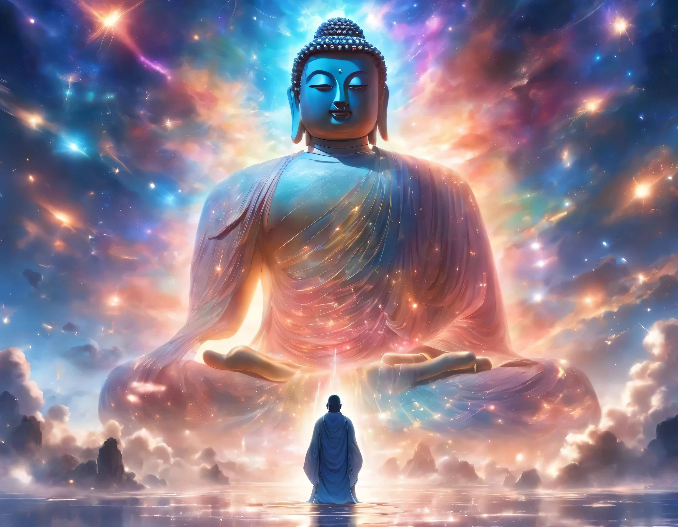 Interstellar,Endless space,The huge Maitreya Buddha statue rushed towards the huge space-time tunnel,ssee-through,depth of fieldasterpiece)),(Best quality)),Magnificent space image scene,surrealism, Super detail, ccurate, Best quality, hyper HD, Masterpiece, Anatomically correct, A high resolution, 16k