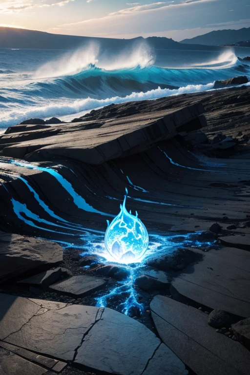 An energy wave with black and blue fire around