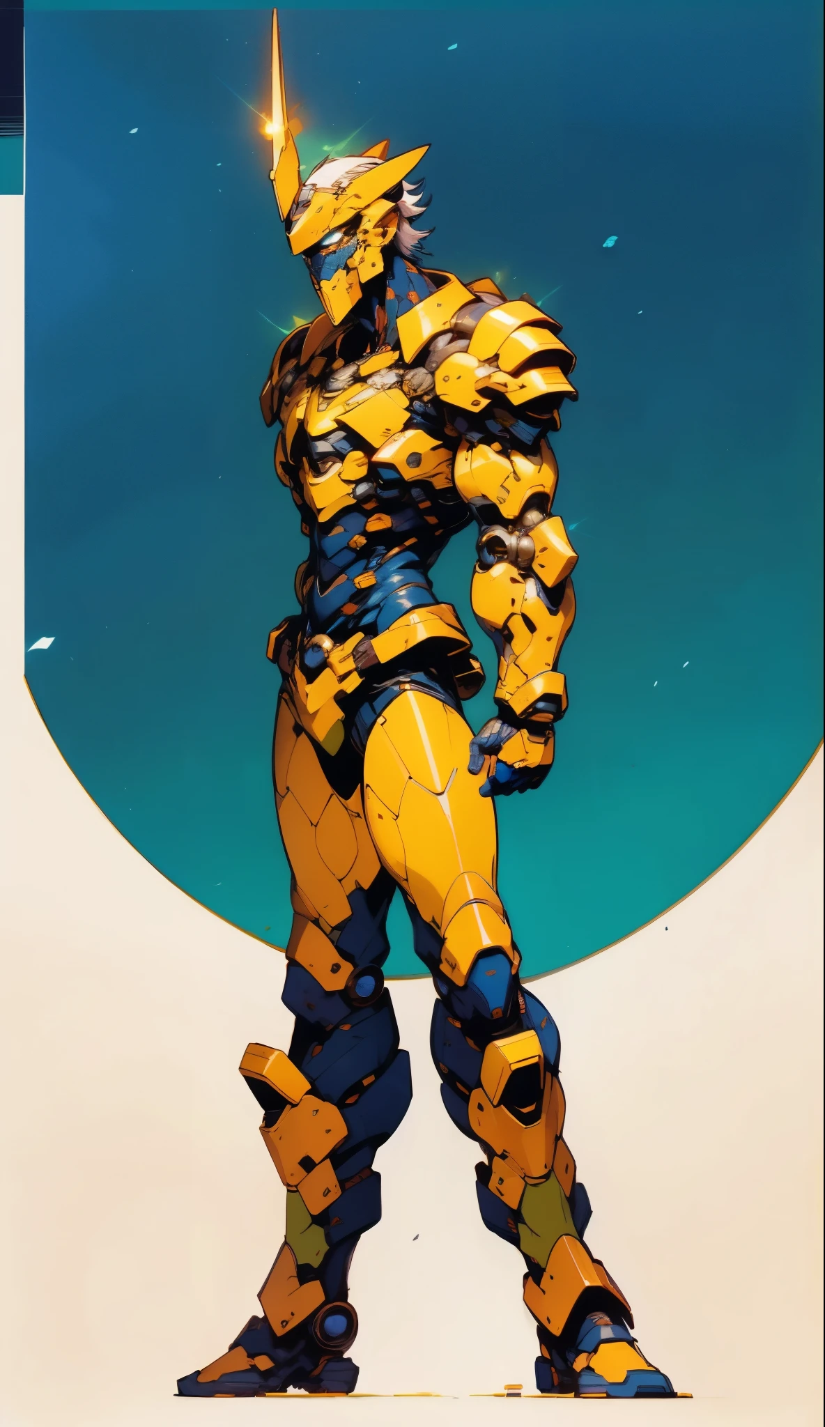 A man with short golden hair slicked back, his face entirely obscured by a Dynastinae concept mask, full mask, cold gaze, clad in an indigo blue fantasy-style Dynastinae concept chest plate, his arms and legs are clad in matching armor, he wears a white undershirt and trousers with golden stripes, standing within a magnificent fantasy-style palace, this character embodies a finely crafted fantasy-style masked light armor warrior in anime style, exquisite and mature manga art style, high definition, best quality, highres, ultra-detailed, ultra-fine painting, extremely delicate, professional, perfect body proportions, golden ratio, anatomically correct, symmetrical face, extremely detailed eyes and face, high quality eyes, creativity, RAW photo, UHD, 32k, Natural light, cinematic lighting, masterpiece-anatomy-perfect, masterpiece:1.5