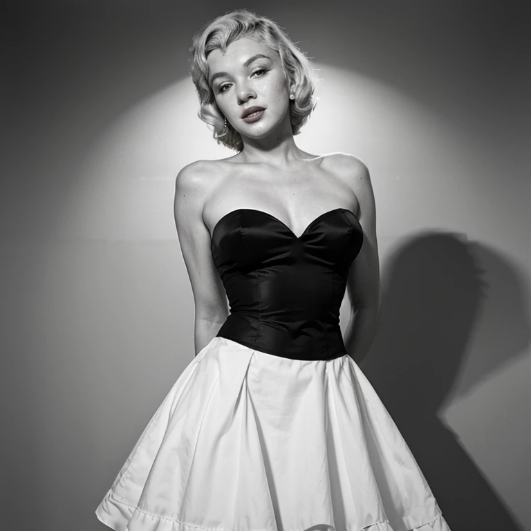 Marilyn Monroe in a strapless dress with a v-neckline