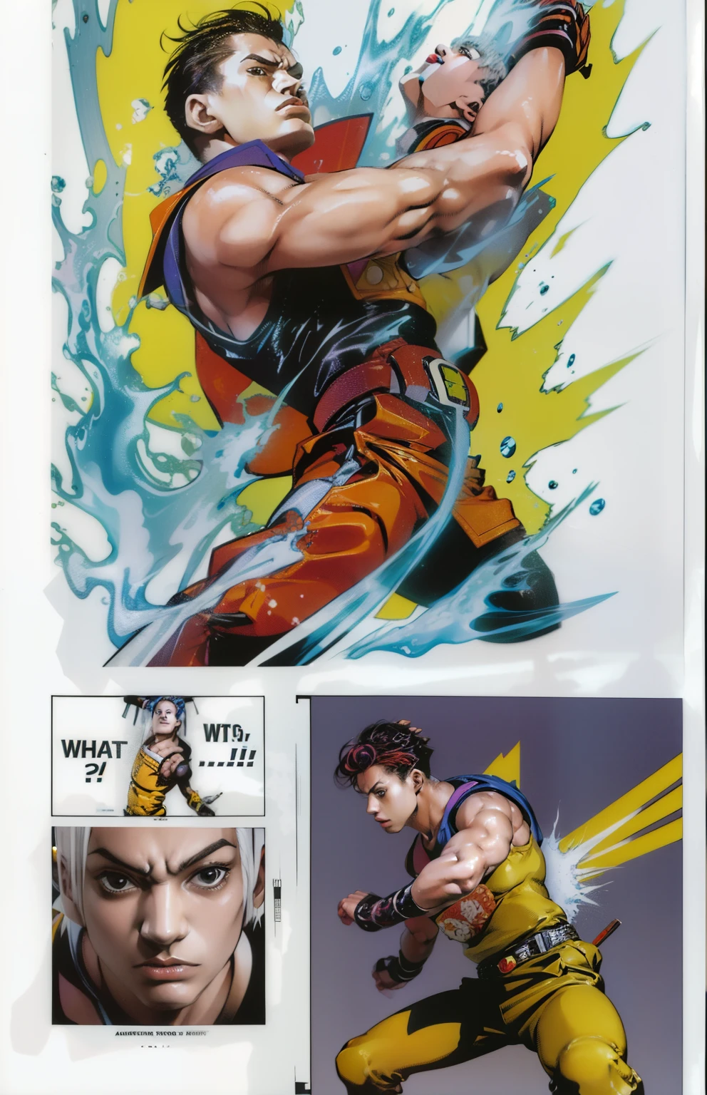 1 page of manga, 1character charhing energy inside of own body, burst of power, hirohiko araki style,