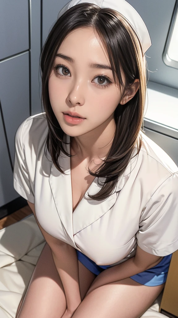 (debris flies:1.2),(8K high quality), (highest quality), (RAW image quality), (reality), (that&#39;reality的な:1.37), Big eyes,long eyelashes,that&#39;exquisite（Live-action reality的な style）,ultimate face,reality的な光と影,clear facial features,milky white skin, high detail skin,reality的な skin details,visible pores,（Super detailed）,(short hair),best portrait,((photo taken from a distance, from the front)), only one girl, cute type,fine and beautiful eyes, beautifully detailed nose, highly detailed skin) ,(Beautiful face with double eyelids), (realism: 1.4),excellent details, ultra high resolution,,,delicate and beautiful face,,25 years old,(beautiful face 1.4),thin,,((Photographed in a hospital operating room)),, ((Nurse wearing&#39;Put on your uniform and make eye contact with the audience)),Nurse wearing cap,(The hospital is white.),,very beautiful legs,((Crouching in front of the viewer))),squat with your legs slightly open,the hospital floor is white,Crouching in front of the viewer,((Crouching in front of the viewer)), ((15 year old girl, slim, thinウエスト, thin太もも, thin腕, smile)), (((look up, (view from above:1.2), Semen On , Penis Facial, how, throw, stick out tongue, open your mouth)))