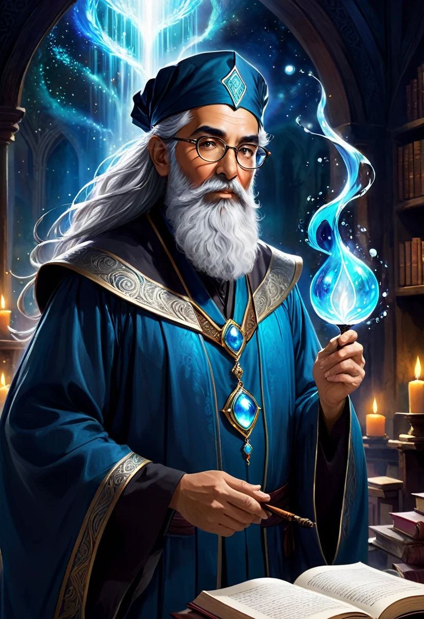 Professor Alatar Starweaver is a legendary figure at Camelot University of Magic. With long silver beards that flow like morning mist and glowing eyes that seem to hold cosmic secrets, he radiates a powerful and wise presence. Your posture is both majestic and humble, reflecting his deep connection to elemental forces and his willingness to share his knowledge with students.
Alatar is a master of the elemental arts, and his classes are a celebration of harmony between the four elements: fogo, water, ar e terra. It teaches students not only how to control these elements, but also how to respect them and work in tune with them to achieve impressive magical results.
In addition to his mastery over the elements, Alatar is known for his compassion and generosity towards his students. He is always willing to offer guidance and support, tanto dentro quanto fora da sala de aula, and many consider him not just a teacher, but also a mentor and friend.
Although its past is shrouded in mystery and legend, Alatar continues to inspire generations of students with his timeless wisdom and commitment to magical excellence. His presence at the university is a source of inspiration for those seeking to master the elemental arts and unlock the secrets of the universe..