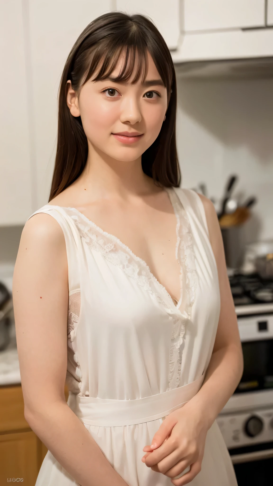 "(best quality,8k,highres,masterpiece:1.2),ultra-detailed,(realistic,photorealistic,photo-realistic:1.37),soft focus,18-year-old,beautiful detailed face,detailed illustration,Renaissance art,delicate artwork,kitchen,kitchen apron,age girl,seductive lingerie,gentle milk dripping on her chest, vibrant colors,studio lighting"