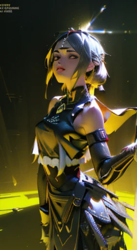 (Melhor qualidade), ((obra de arte), (Detalhe: 1.4), 3D, Uma linda mulher cyberpunk, HDR (high-range dynamics), rastreamento de raio, NVIDIA RTX, Super-resolution, Irreal 5, underground dispersal, Texturas PBR, Post-processing, Anisotropic filtering, profundidade de campo, Maximum Sharpness and Clarity, Texturas multicamadas, Albedo e mapas de destaque, Surface shading, Accurate simulation of light-material interactions, Perfect proportions, octane rendering, luz de duas cores, grande abertura, ISO baixo, White balance, rule of thirds, 8k cru, nudez, Fora do ombro, camisole vest, mini-saia, traje transparente, cintura aberta, mini-saia //, muito curto, grafites coloridos nos ombros,