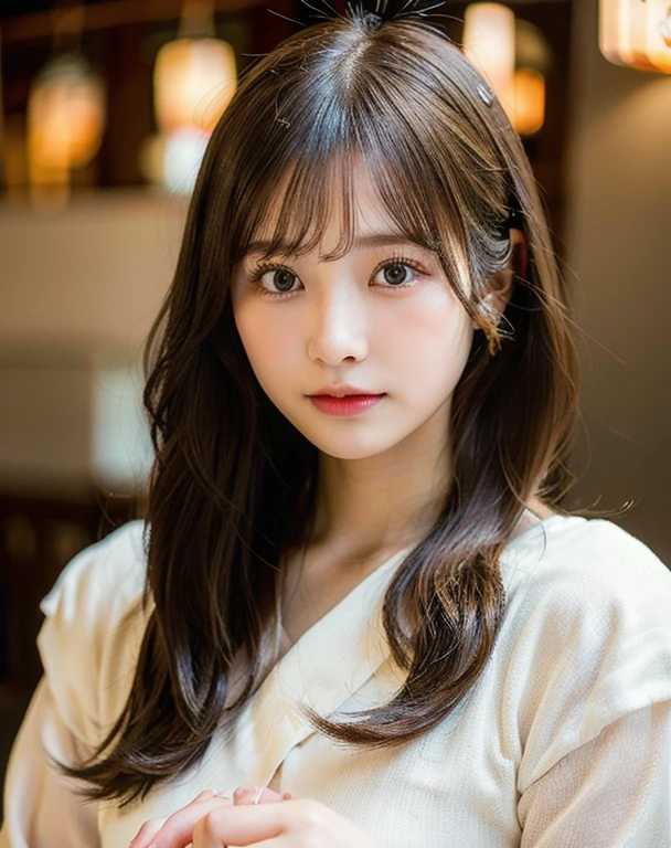 highest quality, face focus, soft light, ultra high resolution, (realistic:1.4), Raw photo,
1 Japanese girl, alone, cute, (pupil, There&#39;s a light in my eyes),  detailed beautiful face, (small box),(High resolution details of human skin texture),
(long hair),
indoor,
damask shirt dress,
(portrait)