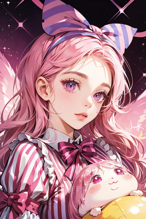 Erin is a light-pink caterpillar, with a magenta striped-pattern. Her eyes are very large and shiny, and she has three thin black eyelashes on the top of each eye. She has a big scarlet bow on her head. However, in some scenes, the bow appears pink. SPARKLE; GLITTER