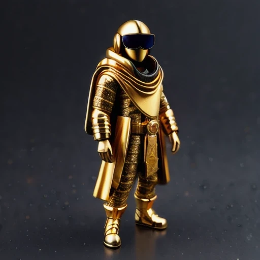 Brilliant Gold Diamond Maya Star, Burlap Cloak Mummy Hood Platinum Silk Cyberpunk Light Crossbow Space Station 1:500 miniature models, illustration, Side view, (Side view), Wear gold-rimmed reflective sunglasses, Carrying future weapons, very happy, Side view, whole body, 3d, (nautilus) octane rendering, perfect appearance, Collagen protein（（（Isometric art）））