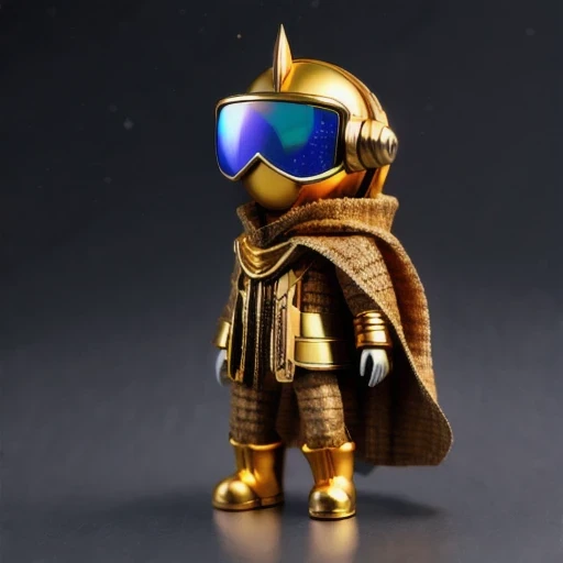 Brilliant Gold Diamond Maya Star, Burlap Cloak Mummy Hood Platinum Silk Cyberpunk Light Crossbow Space Station 1:500 miniature models, illustration, Side view, (Side view), Wear gold-rimmed reflective sunglasses, Carrying future weapons, very happy, Side view, whole body, 3d, (nautilus) octane rendering, perfect appearance, Collagen protein（（（Isometric art）））