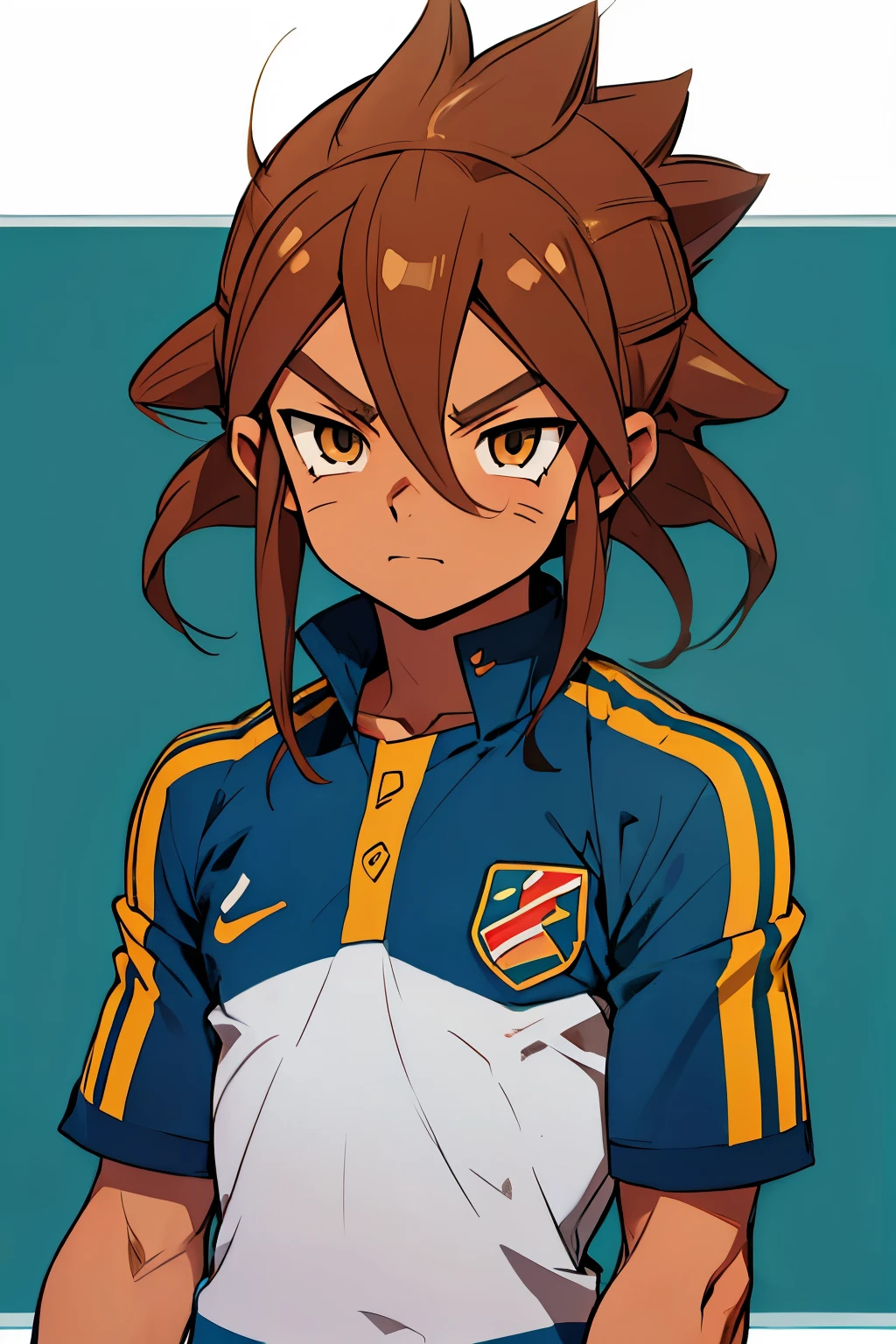 jogador de futebol masculino, homem, garoto, de inazuma eleven, (((inazuma eleven))), (((poderes))), background ginasio de escola