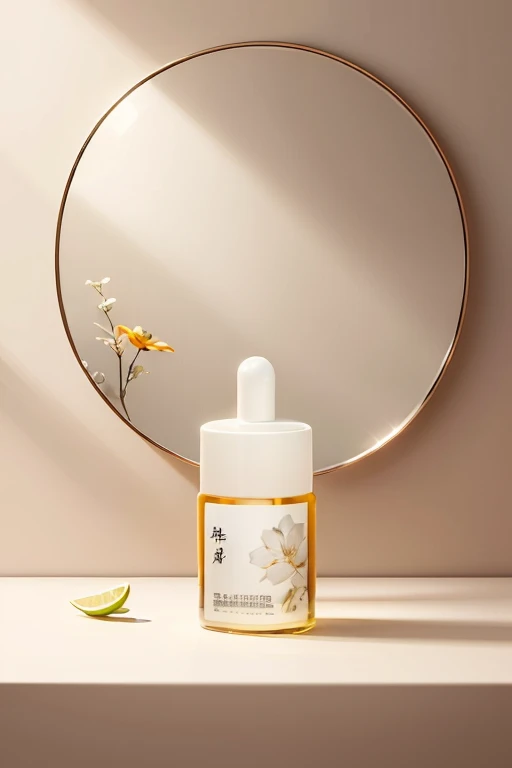 (masterpiece, best quality:1.2), (\hua zhuang zhan tai\), no humans, still life, flower瓶, flower, Mirror, reflection, cosmetic, landscape, 牡丹flower,table
