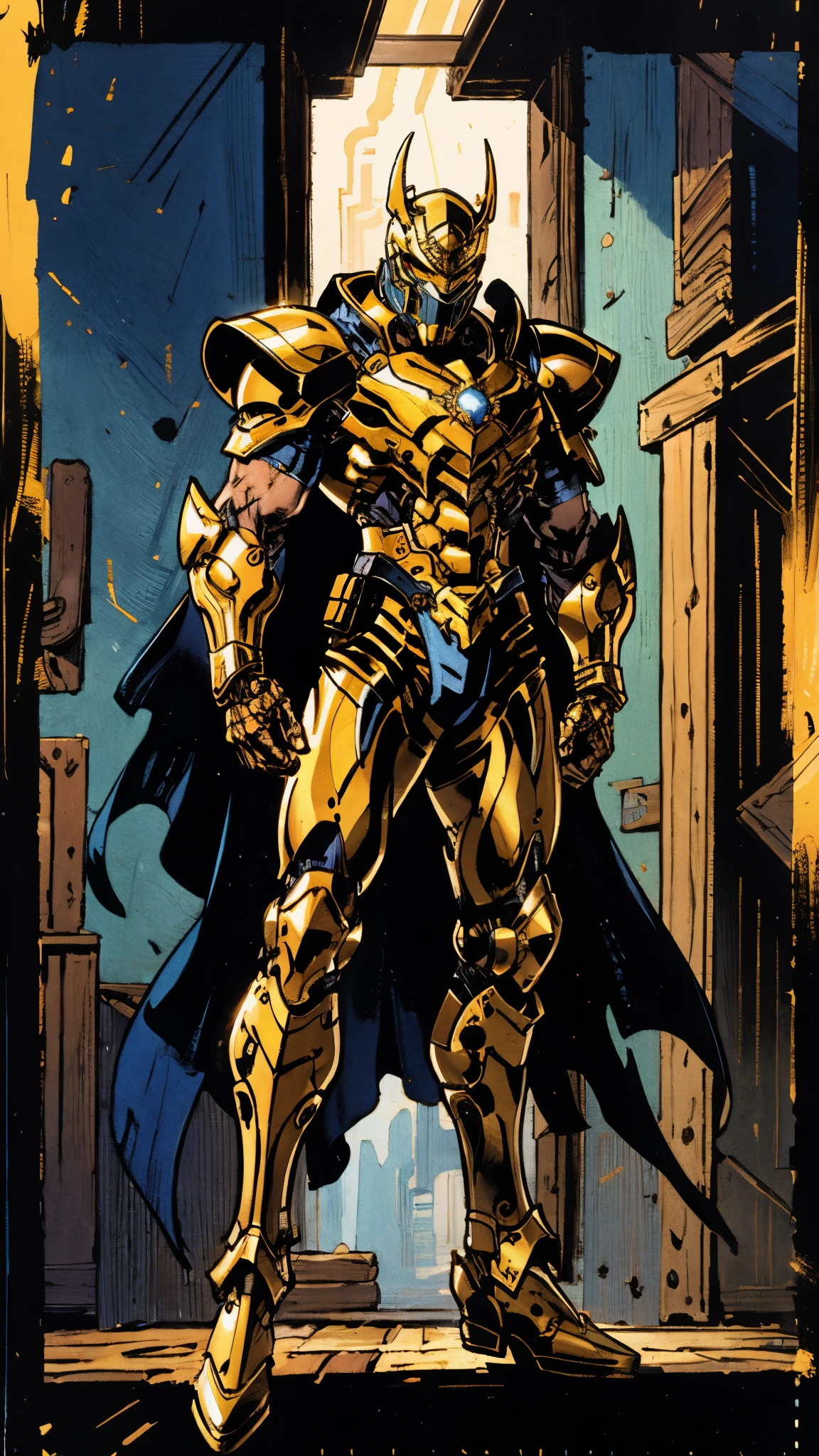 A man with short golden hair slicked back, his face entirely obscured by a Dynastinae concept mask, full mask, cold gaze, clad in an indigo blue fantasy-style Dynastinae concept chest plate, his arms and legs are clad in matching armor, he wears a white undershirt and trousers with golden stripes, standing within a magnificent fantasy-style palace, this character embodies a finely crafted fantasy-style masked light armor warrior in anime style, exquisite and mature manga art style, high definition, best quality, highres, ultra-detailed, ultra-fine painting, extremely delicate, professional, perfect body proportions, golden ratio, anatomically correct, symmetrical face, extremely detailed eyes and face, high quality eyes, creativity, RAW photo, UHD, 32k, Natural light, cinematic lighting, masterpiece-anatomy-perfect, masterpiece:1.5