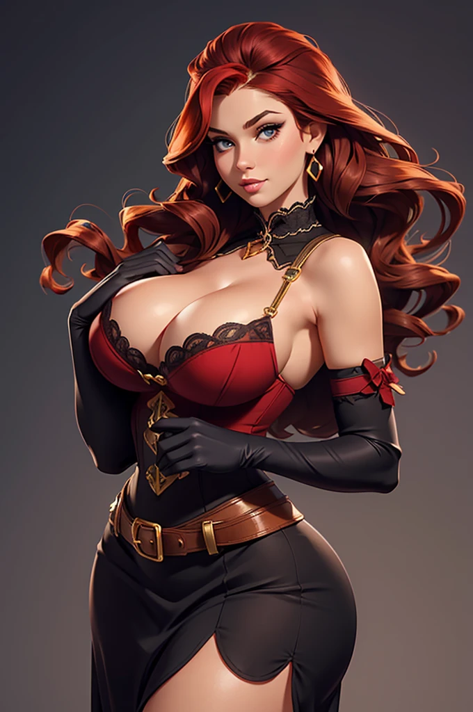 A sexy/cute dickensian lady sweet/wholesome skinney , curvy, hyper-hourglass figure. Traditional/conservative dress. Exudes love, conservative values. Thick Red hair. elegant dickensian dress. mature woman, woman, Big breasts, huge breasts, huge breasts, mature woman, heavy chest, fair-skinned woman, Curved waist, view viewer, Sensual neckline, Face Madura, curvaceous woman, thick thighs, sensual woman, Black belt, Delicate gloves, Brass strap appeared, soft chest, woman focus, attractive look, impressive woman, romantic mood.
