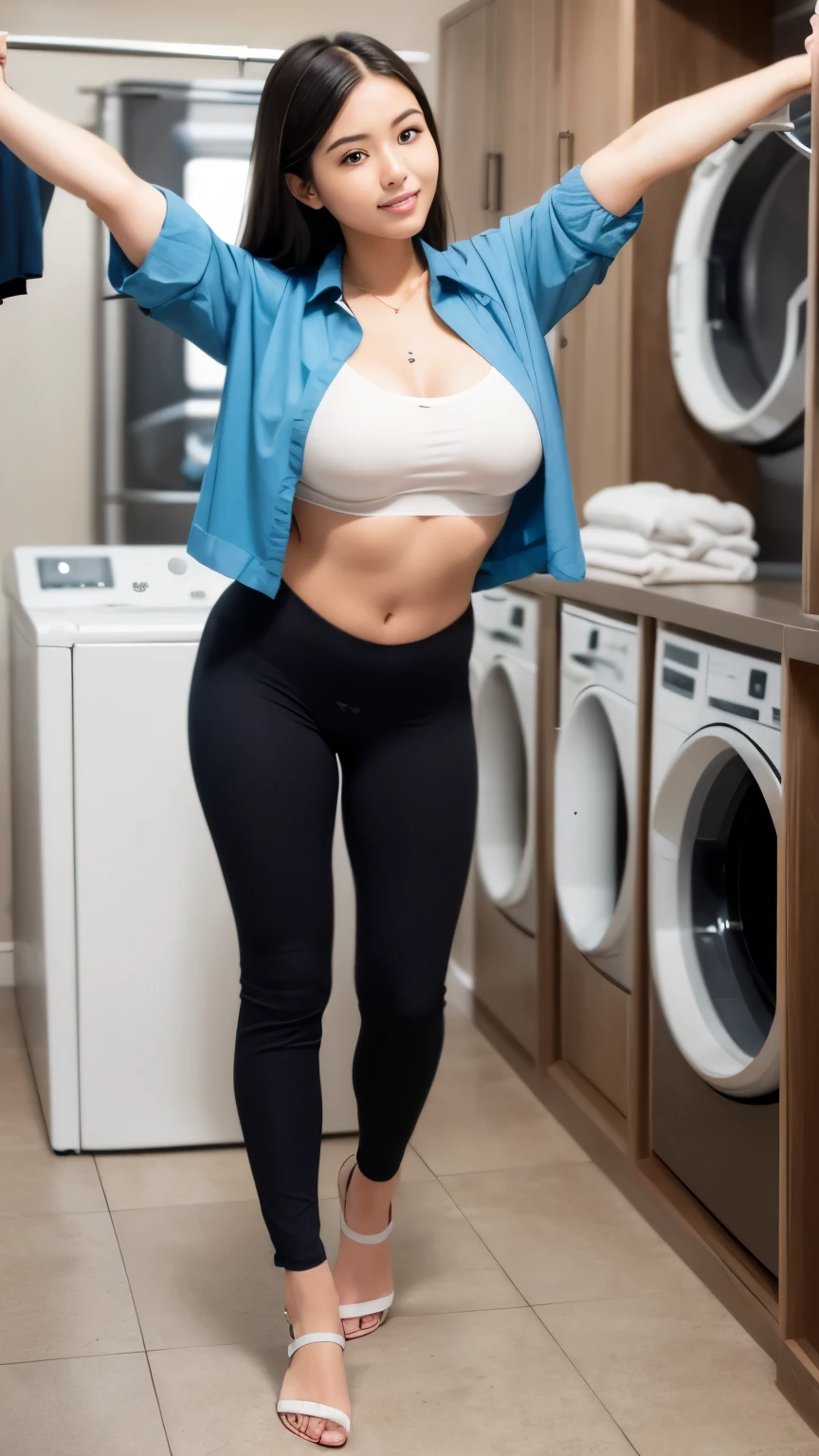 atino and Swedish Woman, sexy girl, ultra realist, Meticulously detailed, brunette, selfie of a young woman, with makeup, natural makeup, looking straight at camera , Face with Artgram, Subtle makeup, large bust, large ass, big ass, busty, sexy, very sexy,, arafed woman in a white shirt and shorts is posing in front of a washing machine, in a laundry mat, clothed in white shirt, touching her clothes, open shirt, suze randall, angelawhite, looking hot, revealing clothes, in white clothes, blonde goddess, breasts covered and sfw, wearing in shirt, with large breasts, sfw, no nipples visible