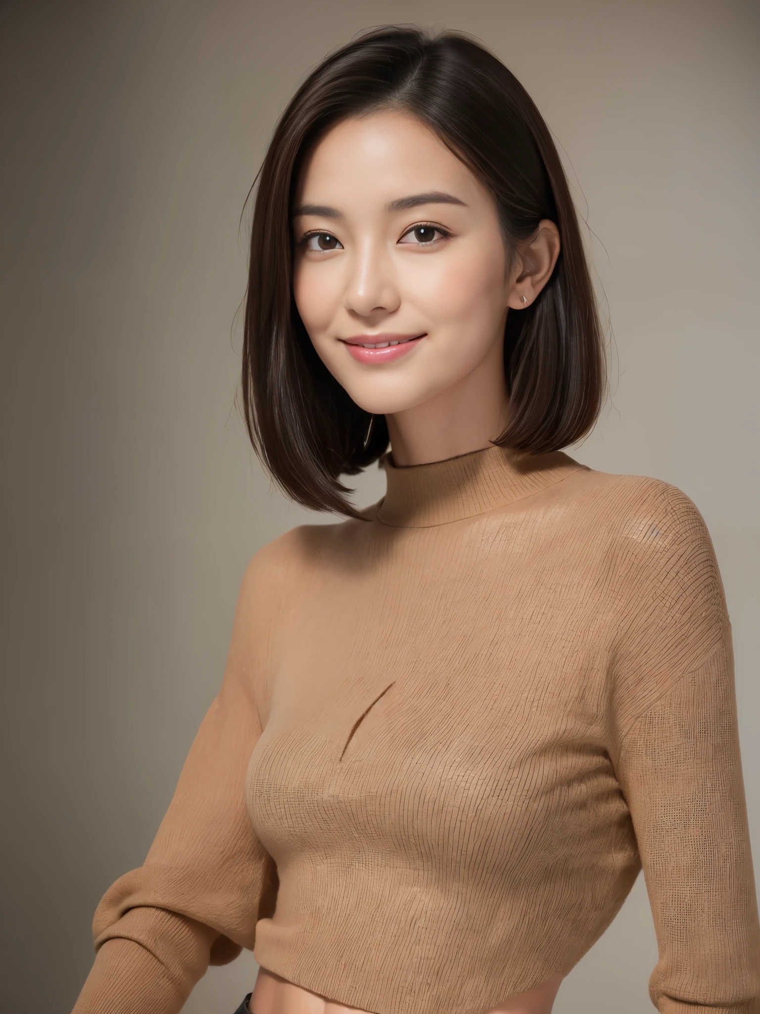 ((highest quality, 8K, masterpiece: 1.3)), tall and beautiful woman, perfect figure: 1.4, thin abs, dark brown hairstyle, short hair, yoga pants, without changing your posture, standing up straight, Highly detailed face and skin texture, fine eyes, double eyelid, smile、Sakura Kinoshita