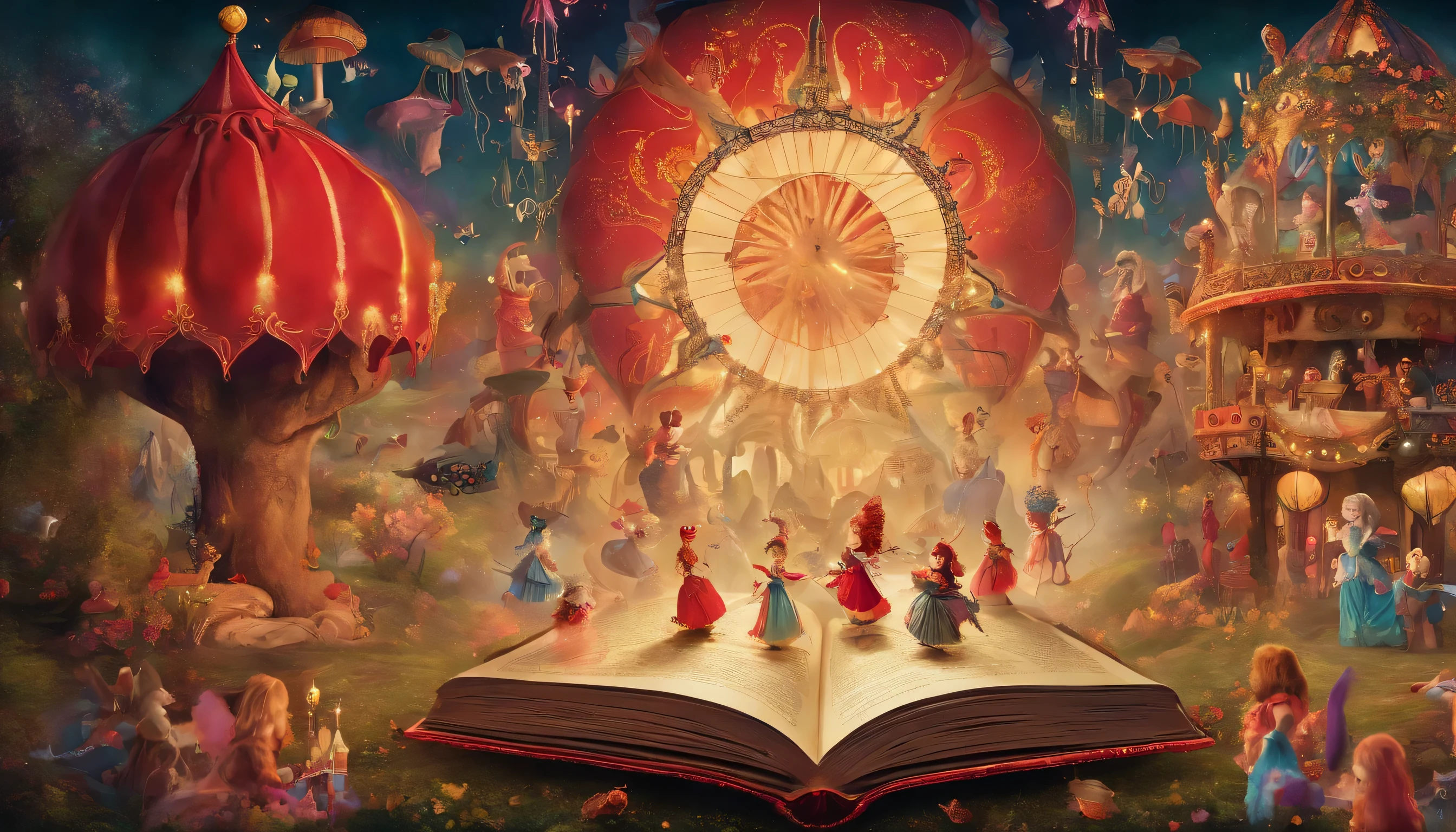 Mur de cirque de chat　ambiance fantastique　Illustrations de livres d&#39;images　Dans l&#39;ensemble, la couleur est rouge vif