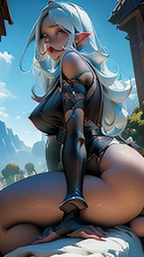 obra de arte,mais alta qualidade,nsfw,Blusa, saia plissada,rabo de cavalo lateral,vaginal,sex,pov,na cama,(nas costas),vestido,(olhos meio fechados),dona de casa,dentes cerrados
