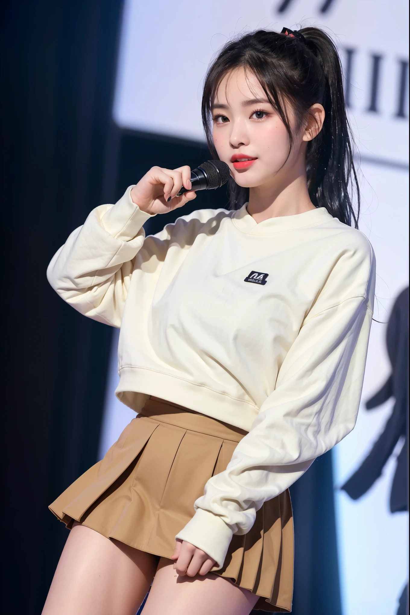 (8k, highest quality, ultra detailed:1.37), (Hana), 18yo, (a South Korean beauty influencer), collaborates with a renowned cosmetics brand for a vibrant campaign. Dressed in a stylish outfit that complements the colorful makeup, Hana exudes confidence and beauty. The high-resolution image captures ultra-detailed realism, highlighting Hana's captivating eyes, flawless complexion, and trendy hairstyle. The vibrant and eye-catching backdrop enhances the overall visual appeal, showcasing Hana's expertise in the beauty industry.