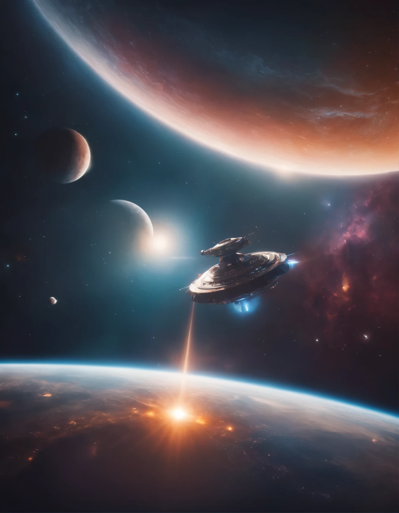 Realistic, spatial, futuristic, colorful outer space