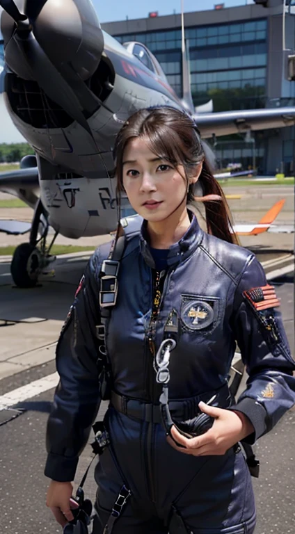(((battlefield、plane、pilot、Parachute escape、Beauty)))(((30代の美人pilot、)))
