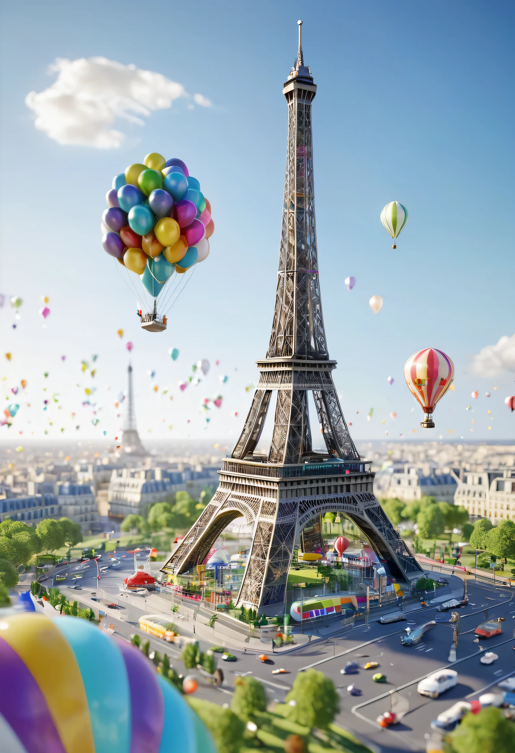 vray, radiosity, lumière parfaite, chef-d'artwork, high resolution, Isometric view, super detailed, Complexe, miniature, (d shift blur effect'inclinaison:1.4), sharpness,
eiffel tower with colorful (Zeppelin:1.5) and isometric aerostat balloons_setting